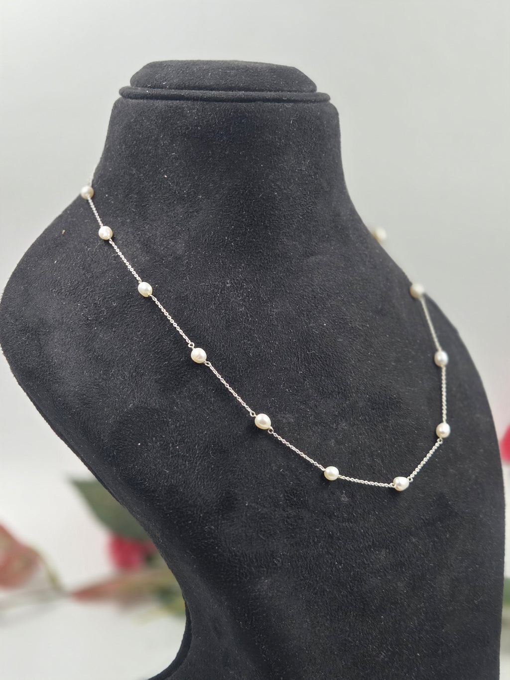 Freshwater Pearl Link Station Necklace in Sterling Silver