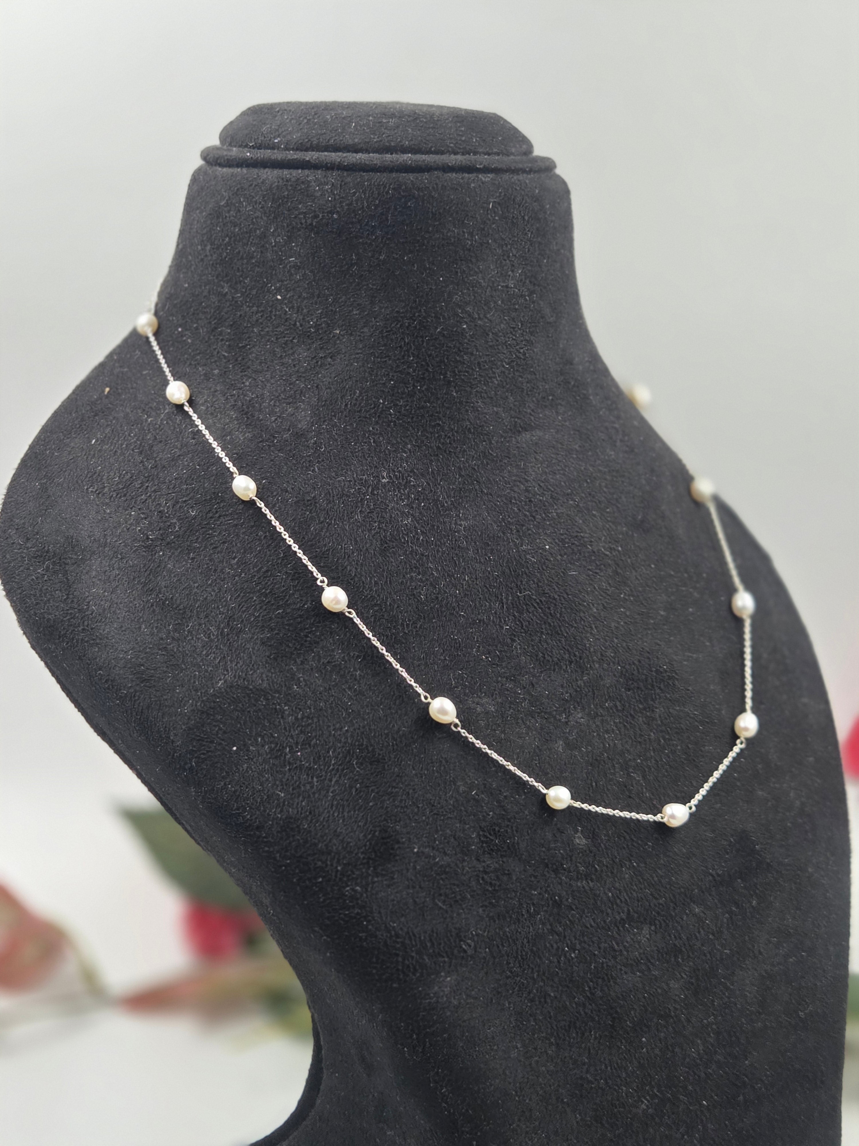 Freshwater Pearl Link Station Necklace in Sterling Silver
