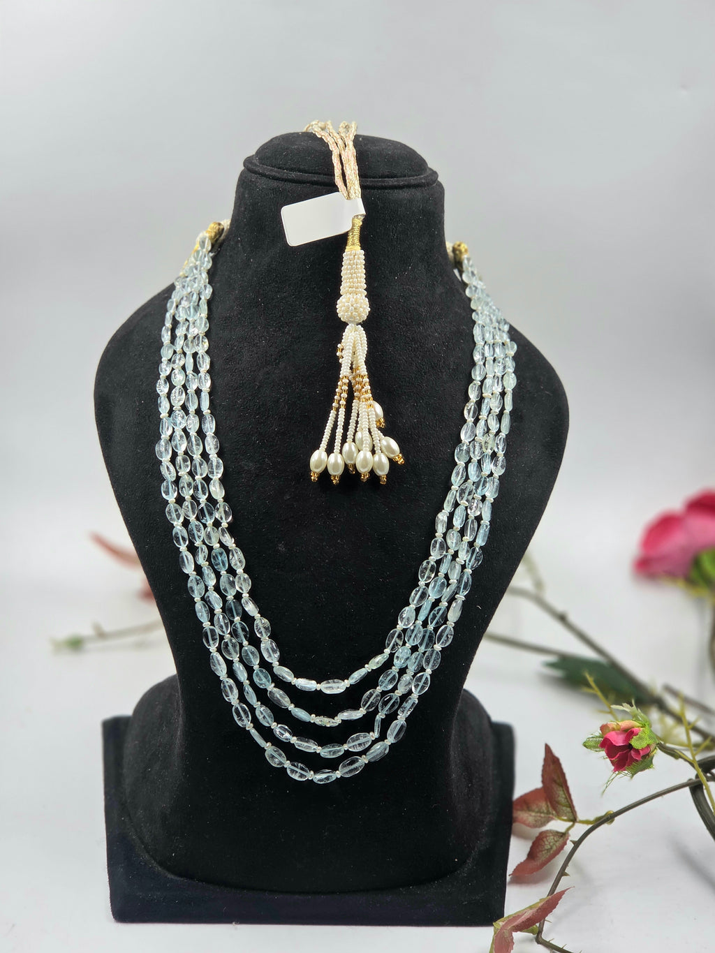 4-Line Aquamarine Sarafa Style Necklace