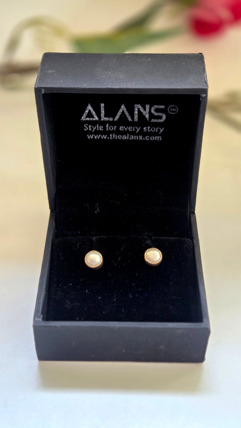 Smooth Bezel Freshwater Pearl Stud Earrings in Golden Sterling Silver