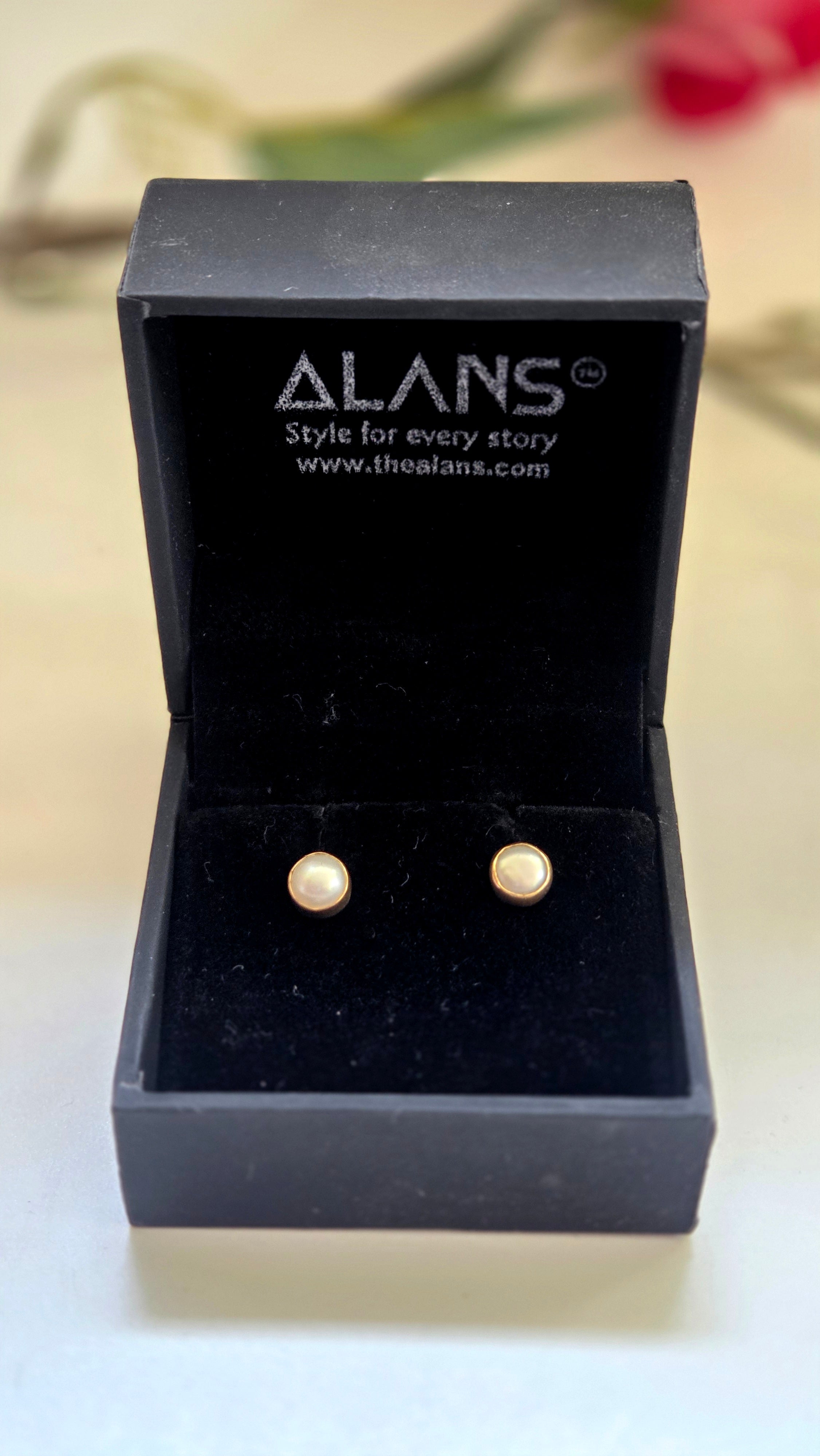 Smooth Bezel Freshwater Pearl Stud Earrings in Golden Sterling Silver