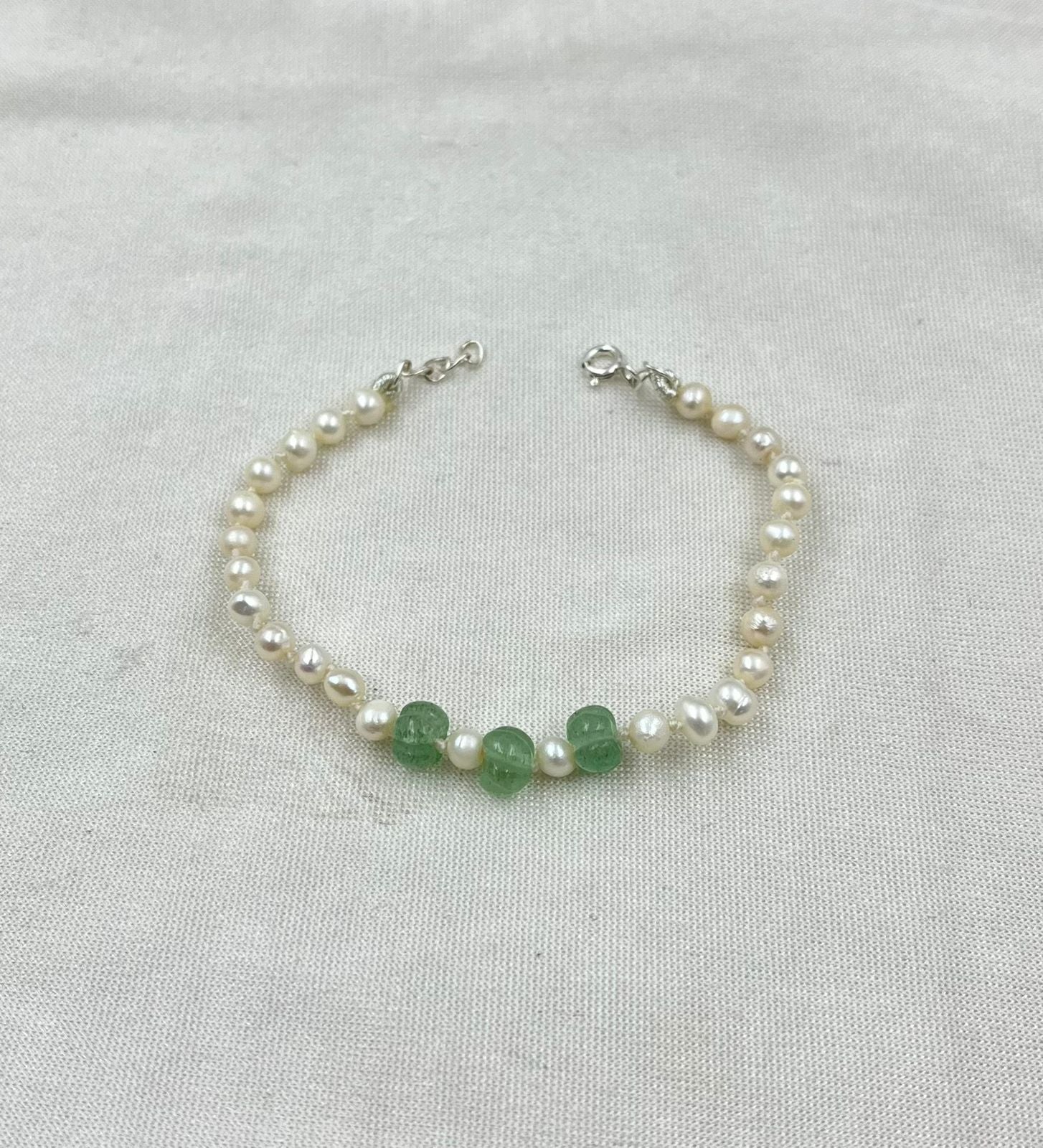 Freshwater Pearl & Strawberry Quartz Sterling Silver Bracelet