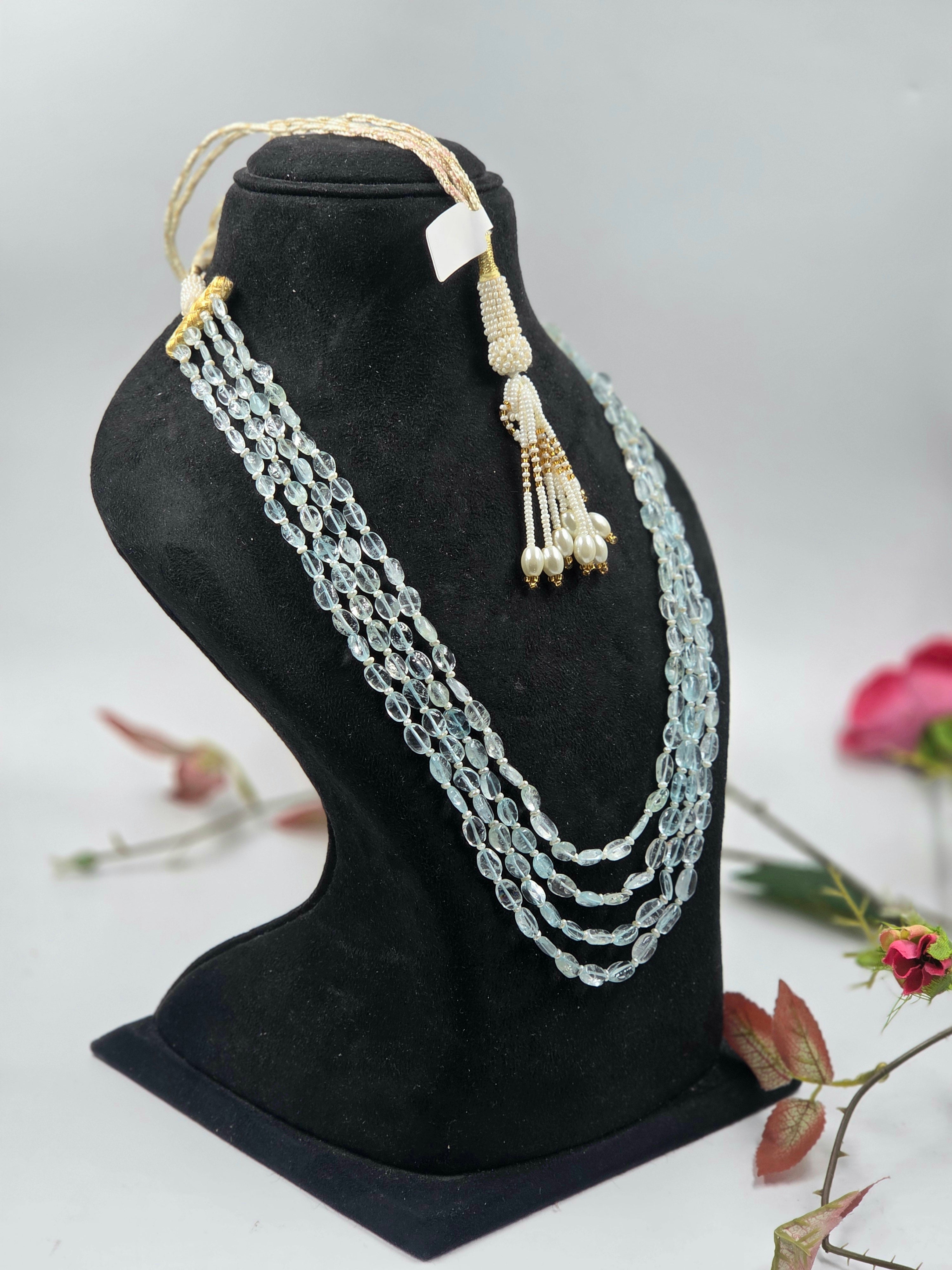 4-Line Aquamarine Sarafa Style Necklace
