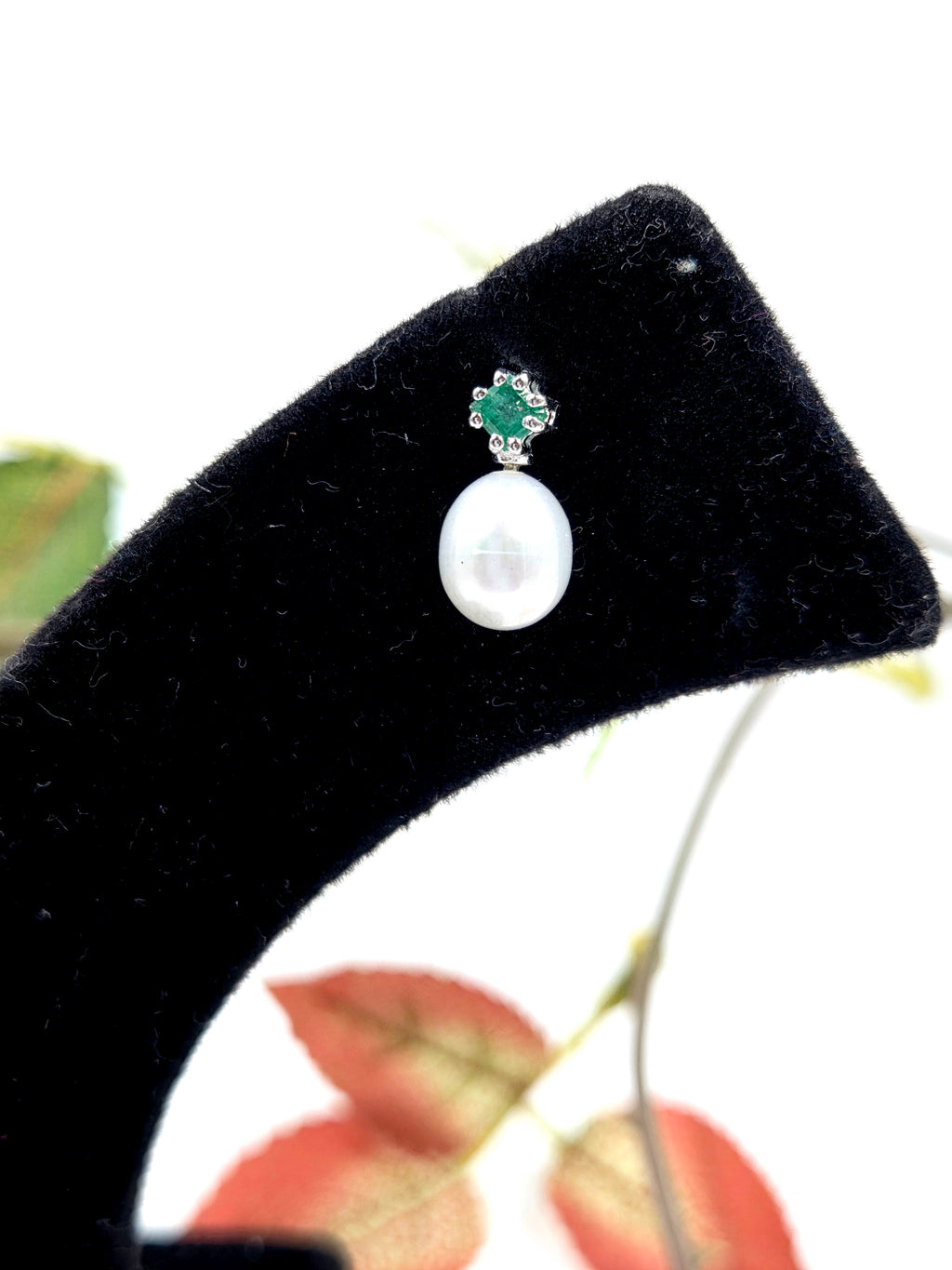 Natural Emerald & Freshwater Pearl Sterling Silver Earrings