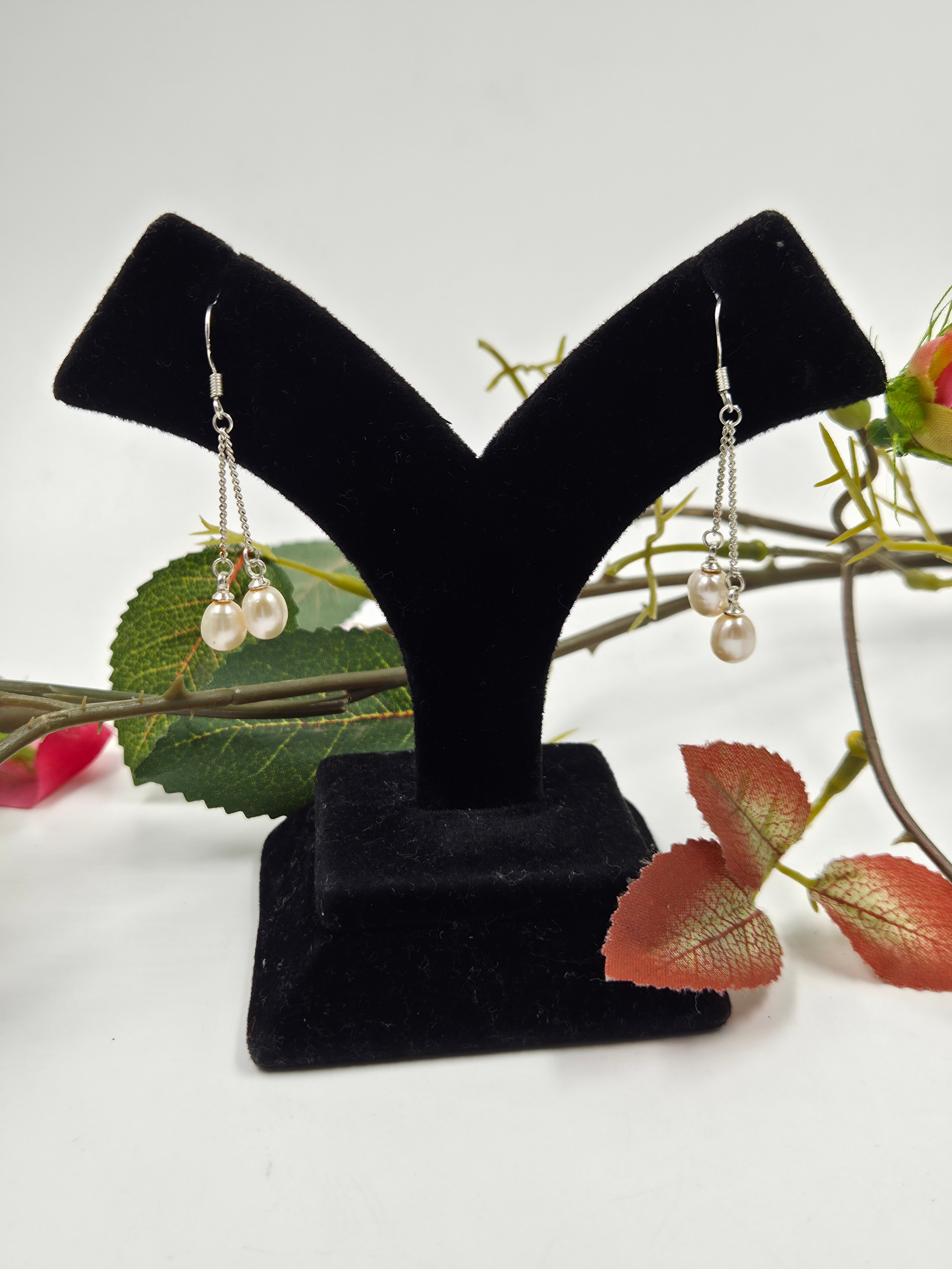 Double-Pearl Sterling Silver Drop Earrings