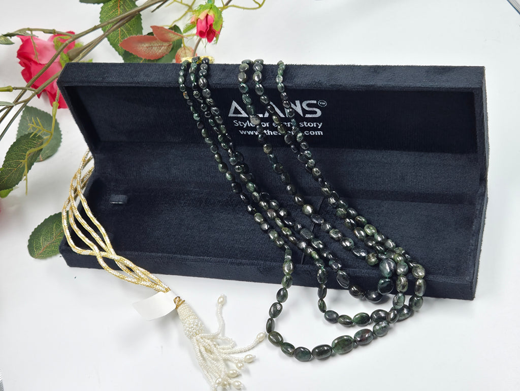 Natural Emerald 3-Line Necklace (Sarafa Style)