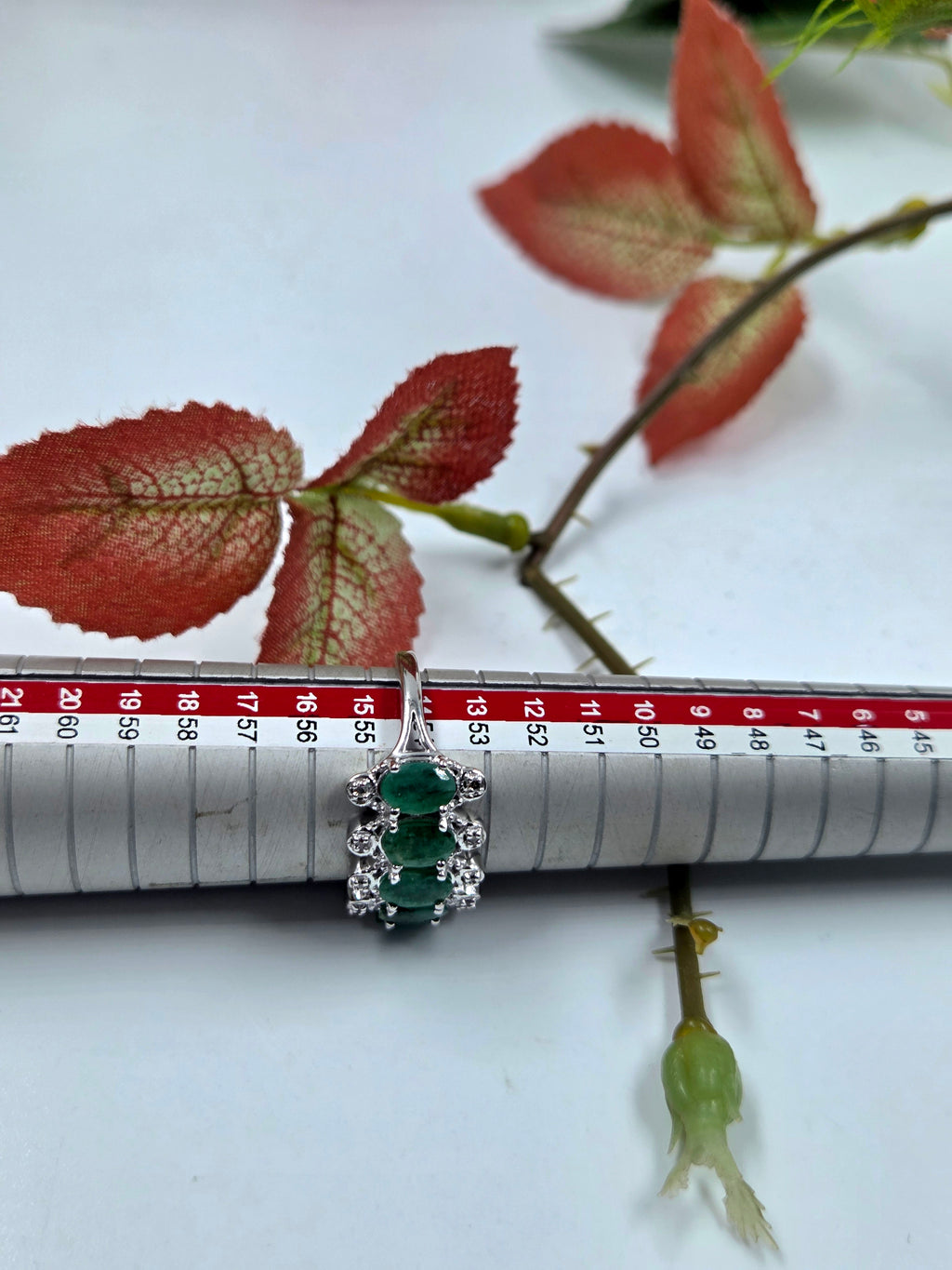 Natural Emerald & Natural Diamond Ring – Sterling Silver, Oval Cabochon Shape.
