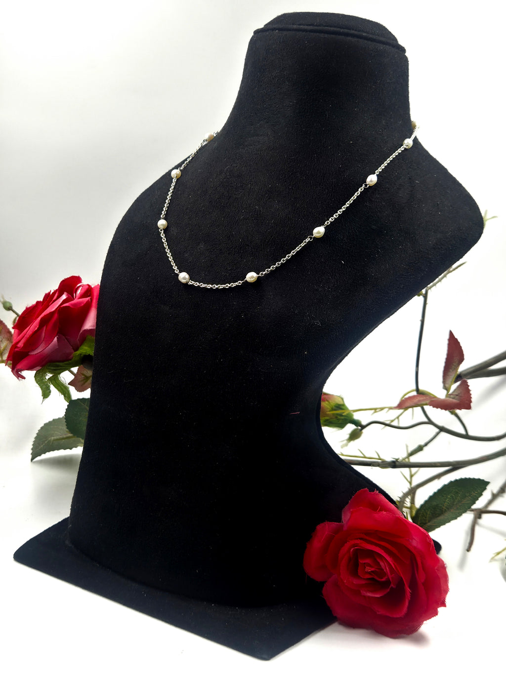Freshwater Pearl Station Necklace in Sterling Silver