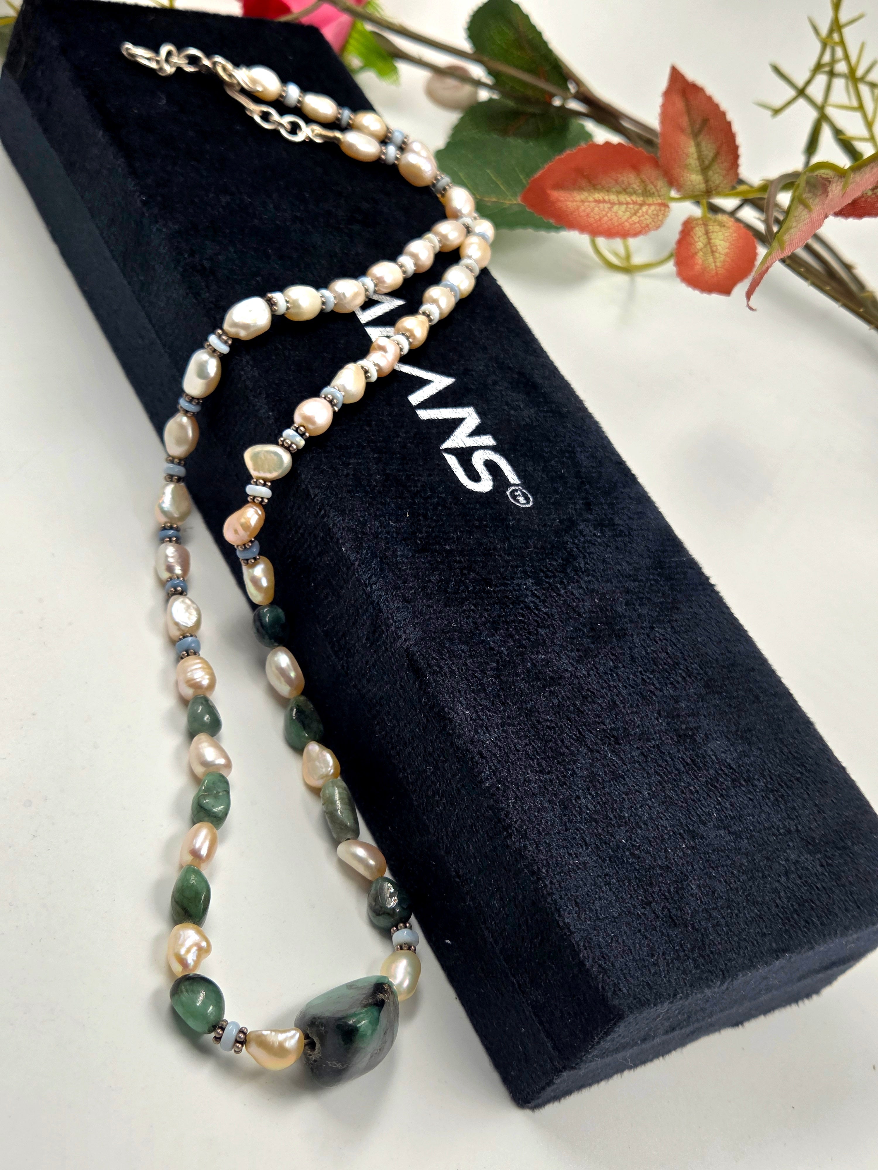 Emerald Tide – Freshwater Pearl Necklace in Sterling Silver