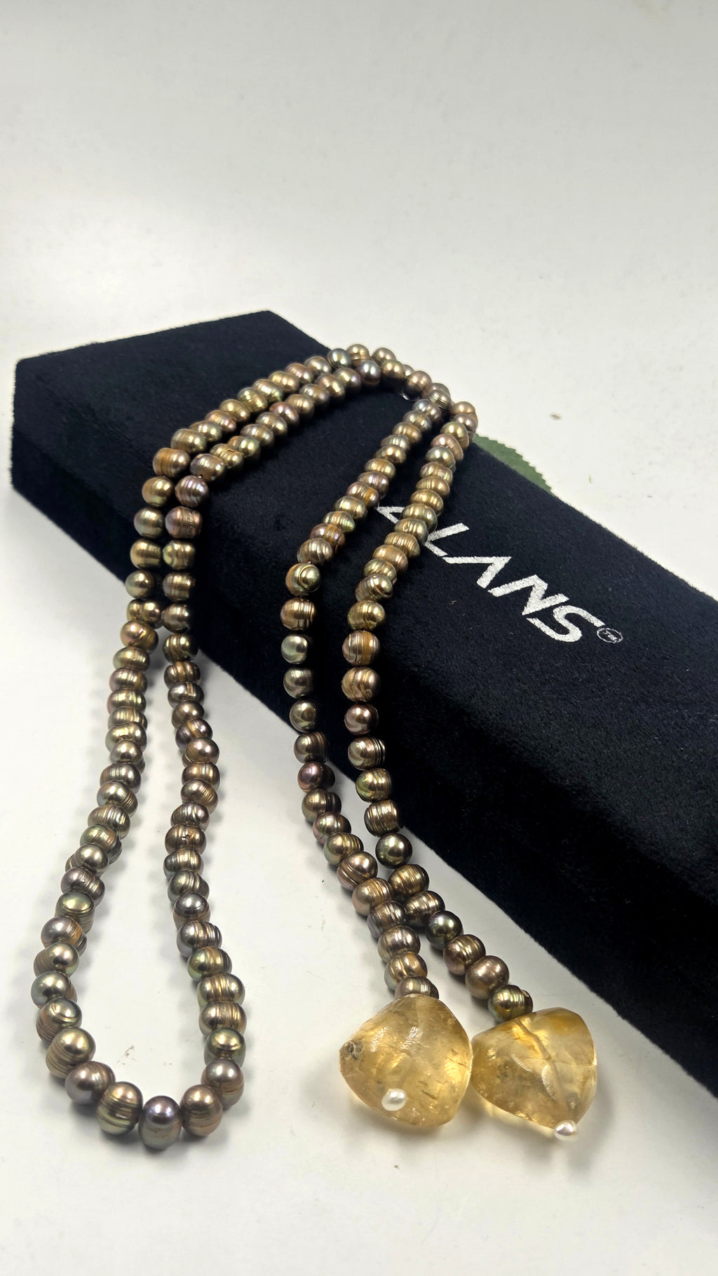 Citrine & Permanent Dyed Freshwater Pearl Scarf Necklace | 87.90 Grams