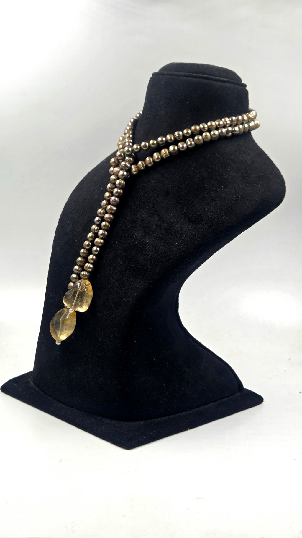 Citrine & Permanent Dyed Freshwater Pearl Scarf Necklace | 87.90 Grams