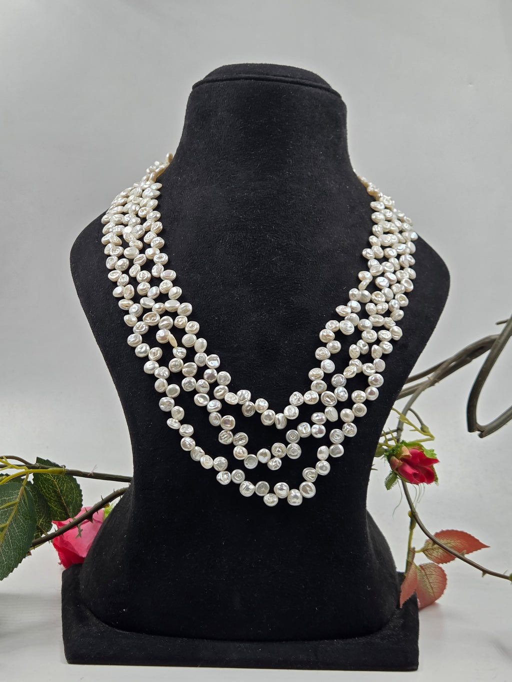 3-Line Coin Freshwater Pearl Necklace – Sarafa Style