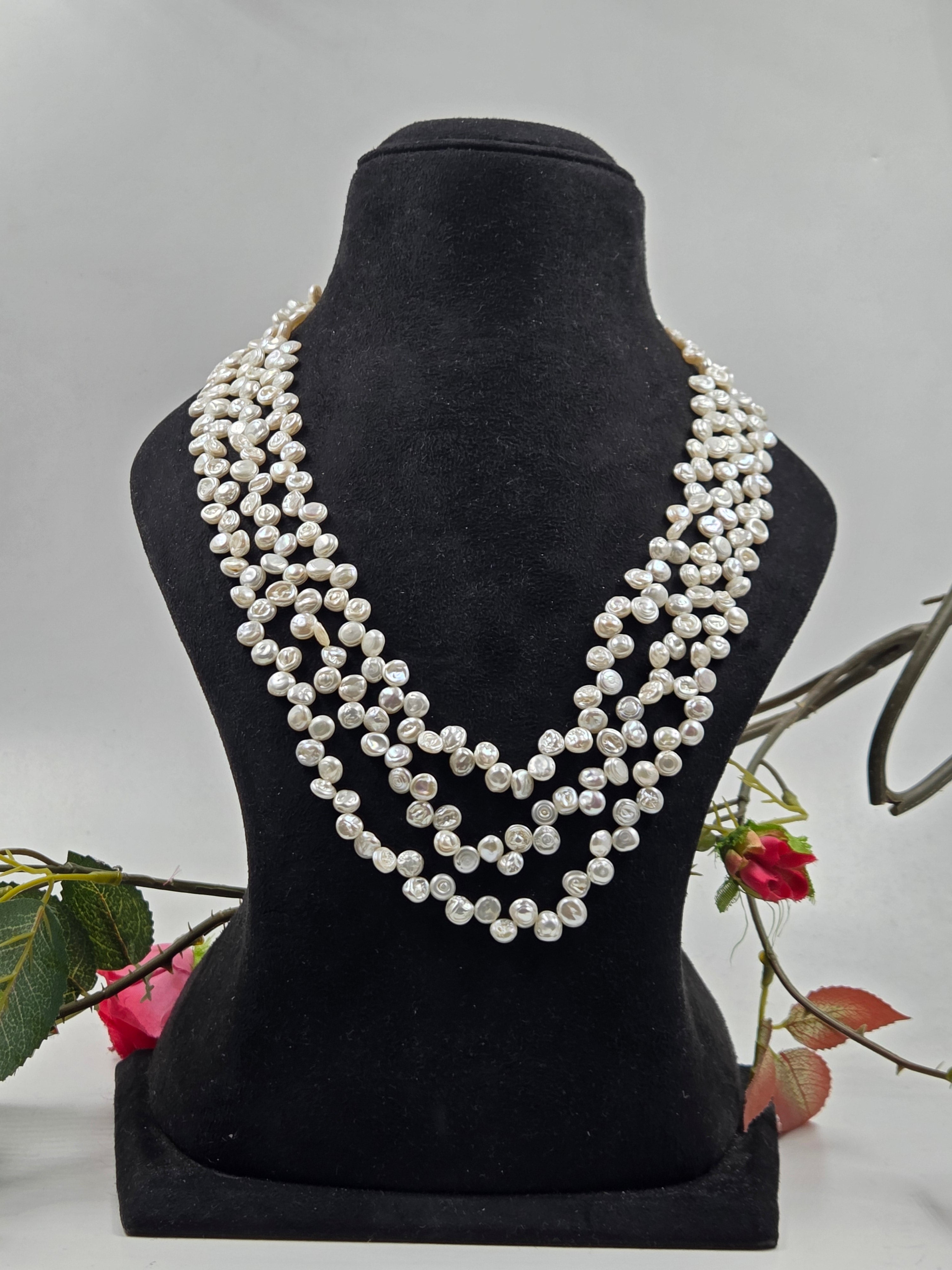 3-Line Coin Freshwater Pearl Necklace – Sarafa Style