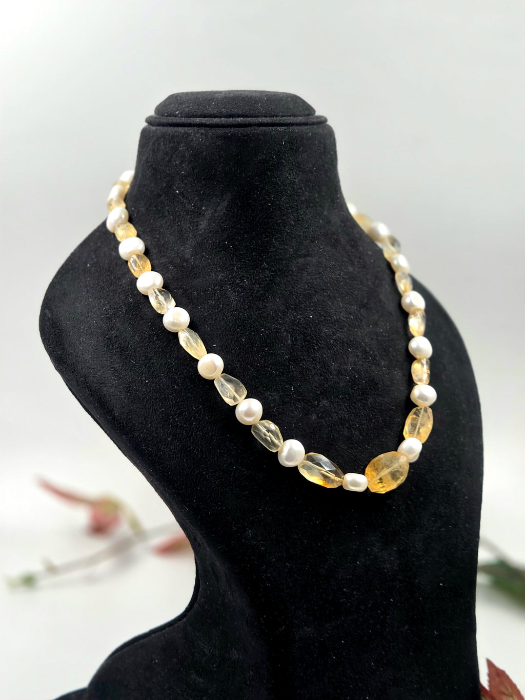 Citrine & Freshwater Pearl Necklace with Sterling Silver Lock – 54.70 Grams