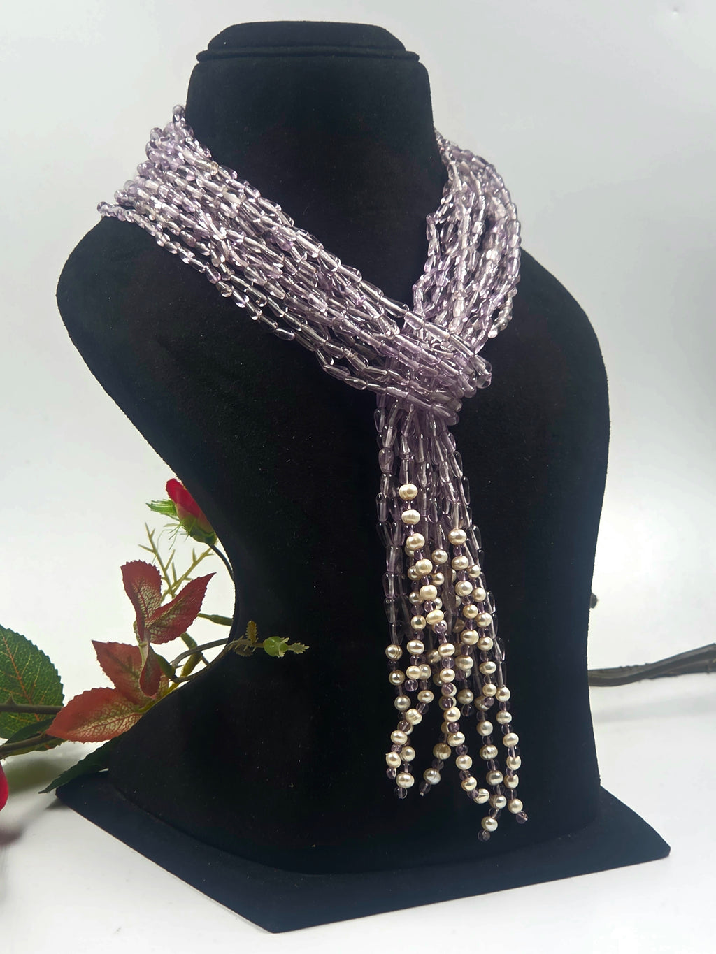 6-Strand Amethyst Scarf Necklace with Freshwater Pearls