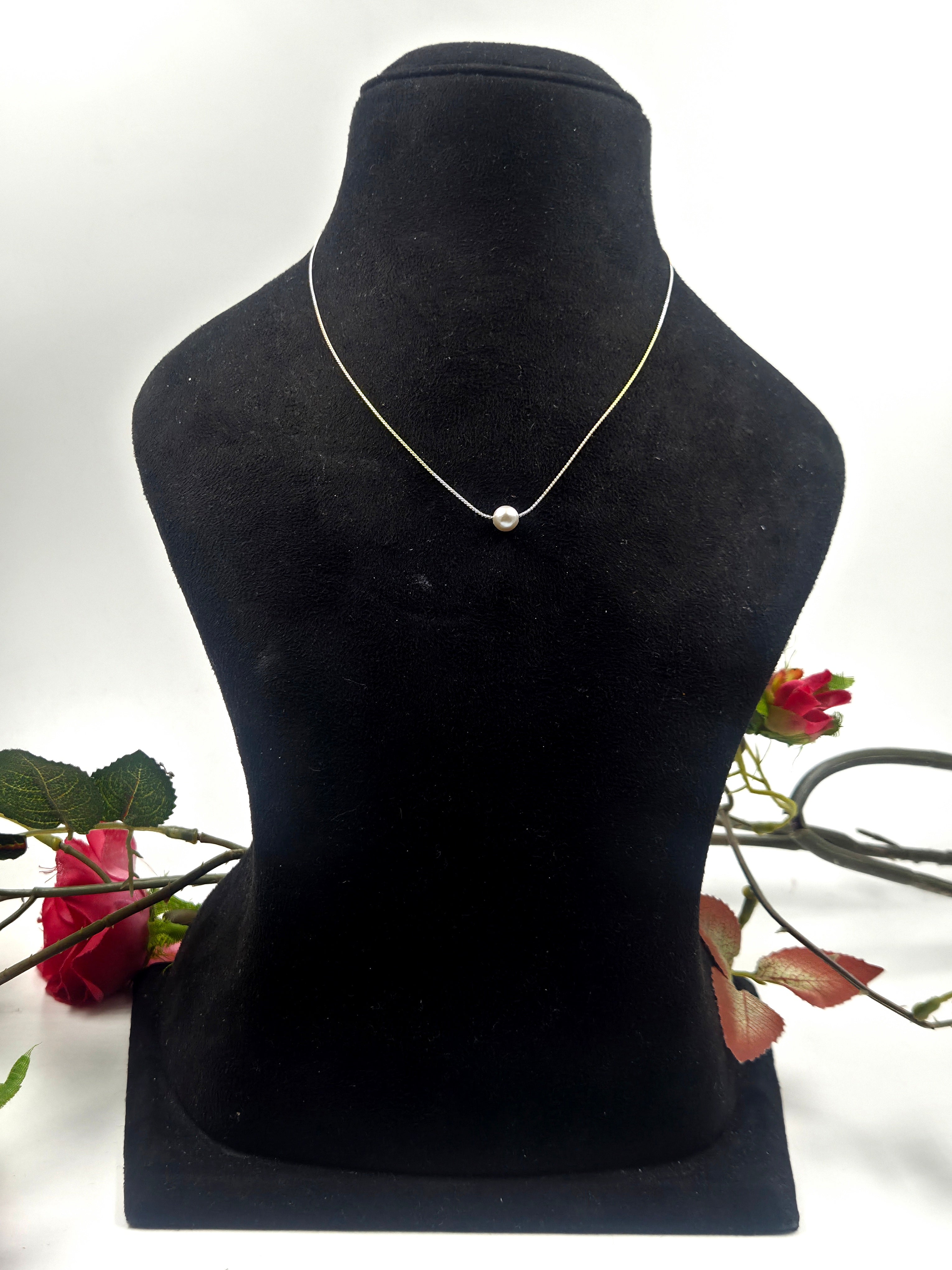 Dual Tone Sterling Silver Chain with Single Freshwater Pearl