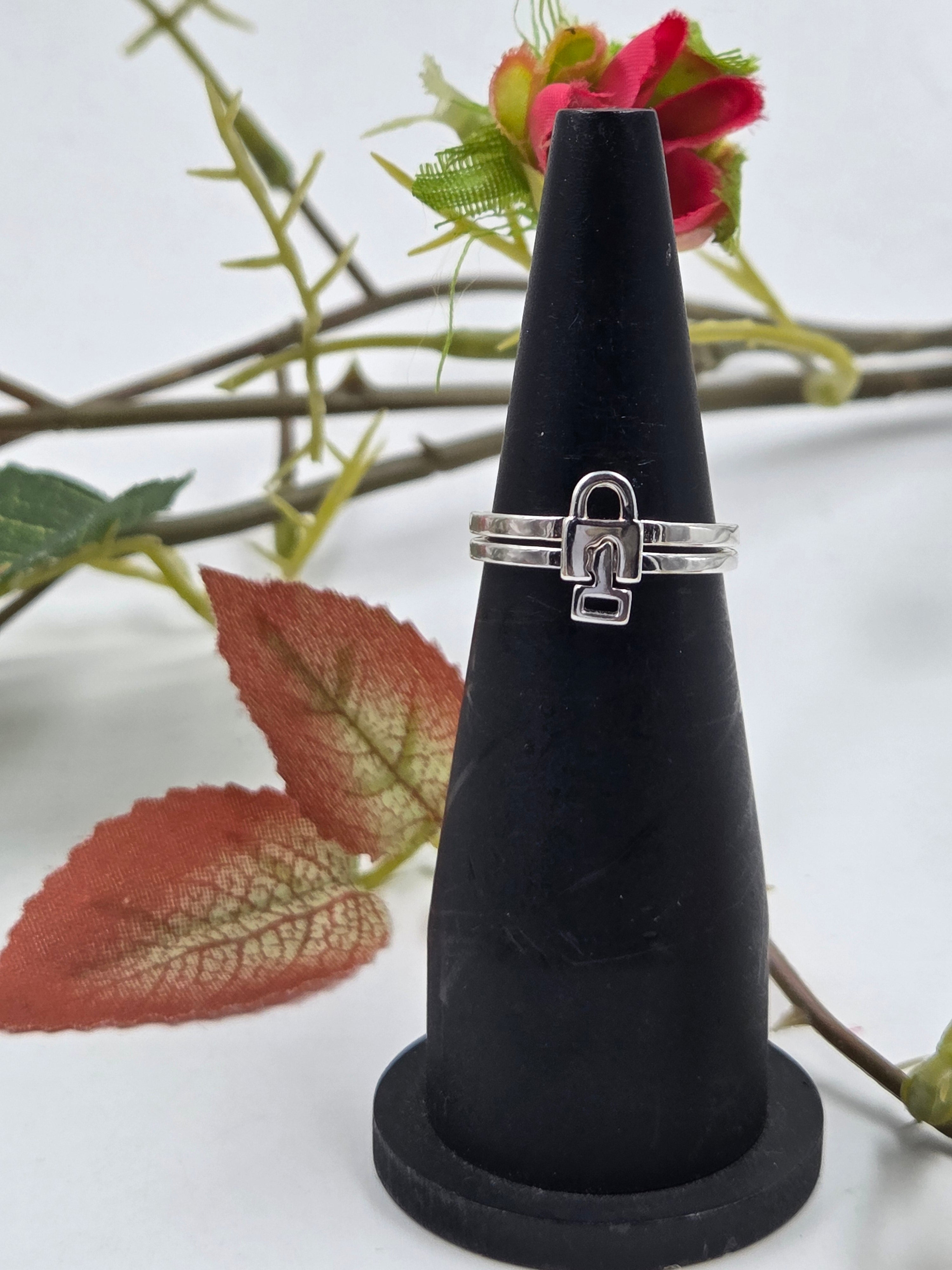 Stackable Lock Style Ring in Sterling Silver