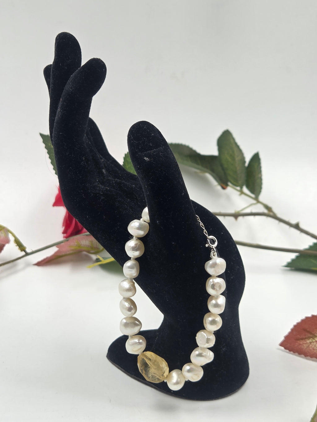 Freshwater Pearl & Citrine Center Bracelet in Sterling Silver