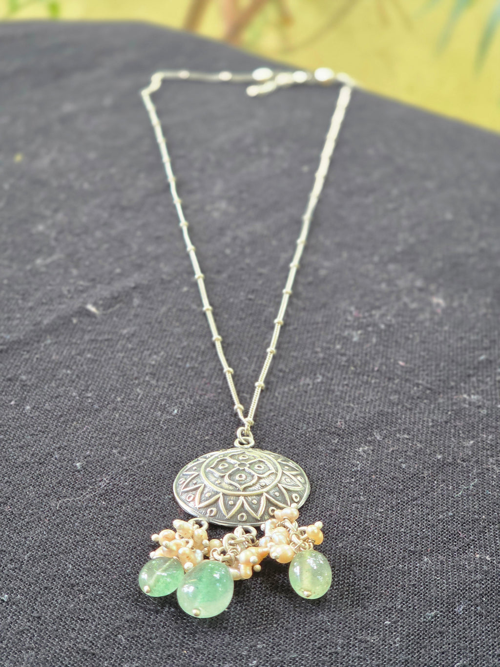 Sterling Silver Necklace with Strawberry Quartz & Freshwater Pearls