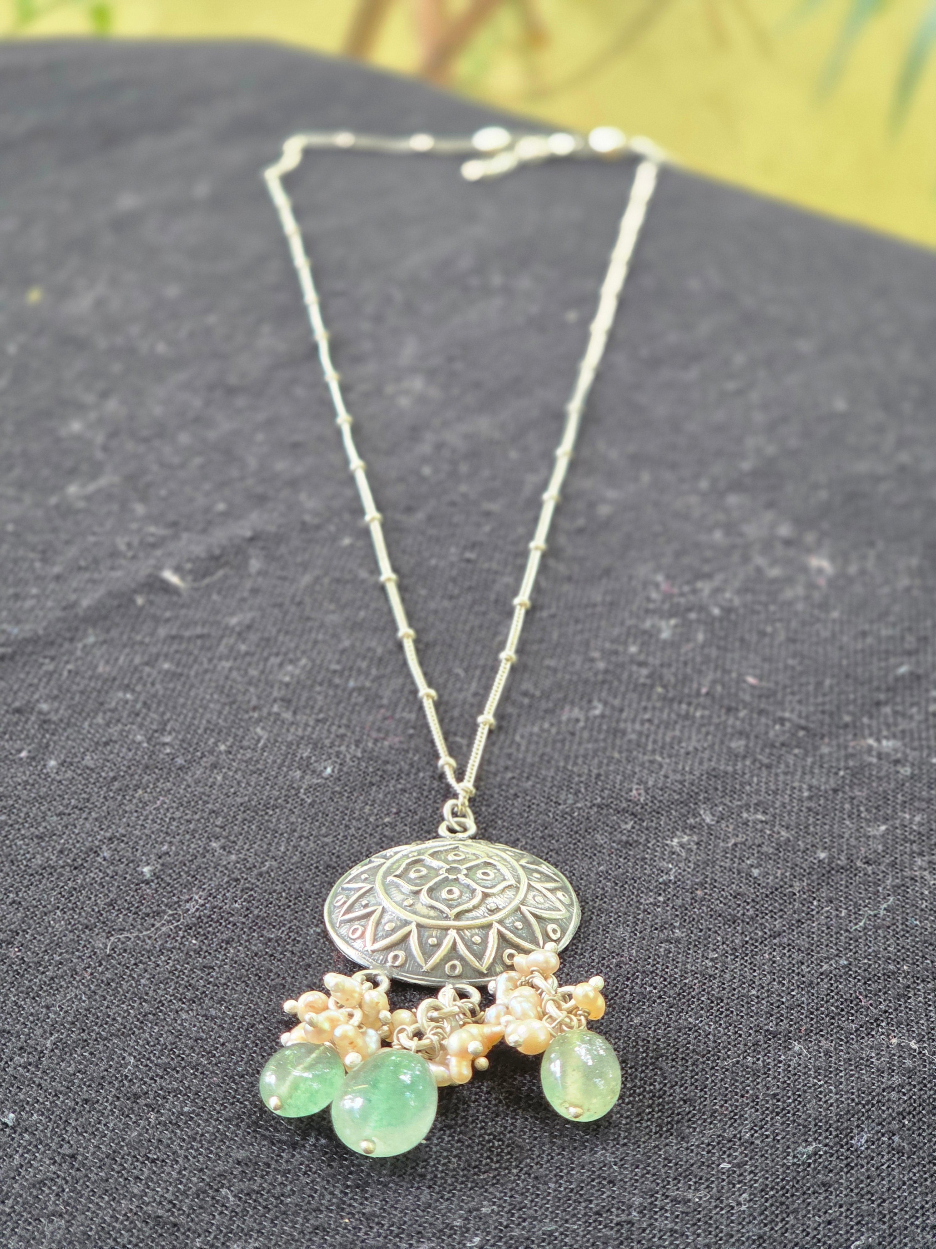 Sterling Silver Necklace with Strawberry Quartz & Freshwater Pearls