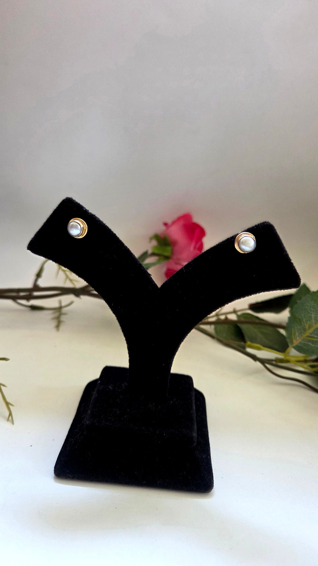 Classic Freshwater Pearl Stud Earrings in Golden Tone Sterling Silver