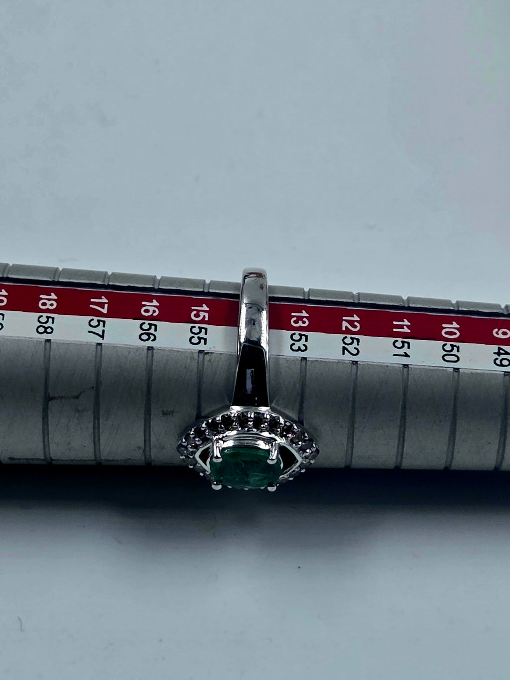 Natural Emerald and Diamond Sterling Silver Ring