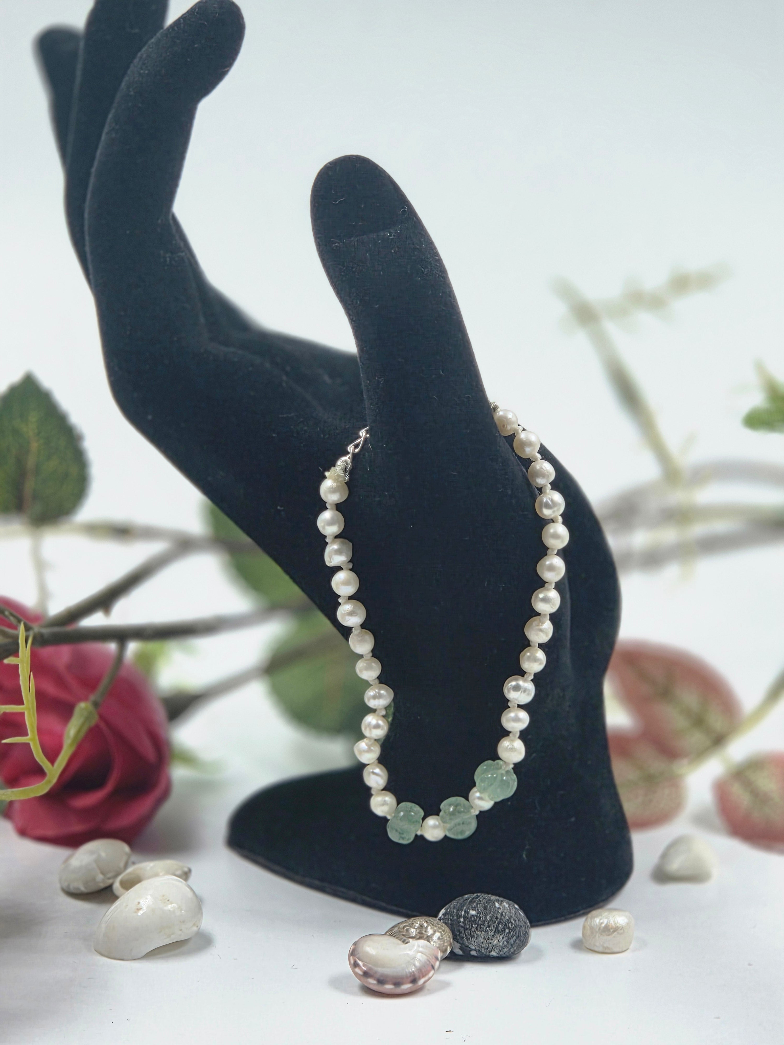 Freshwater Pearl & Strawberry Quartz Sterling Silver Bracelet