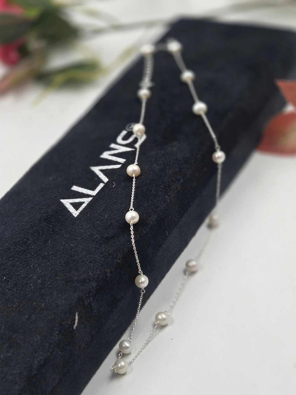 Freshwater Pearl Station Necklace in Sterling Silver