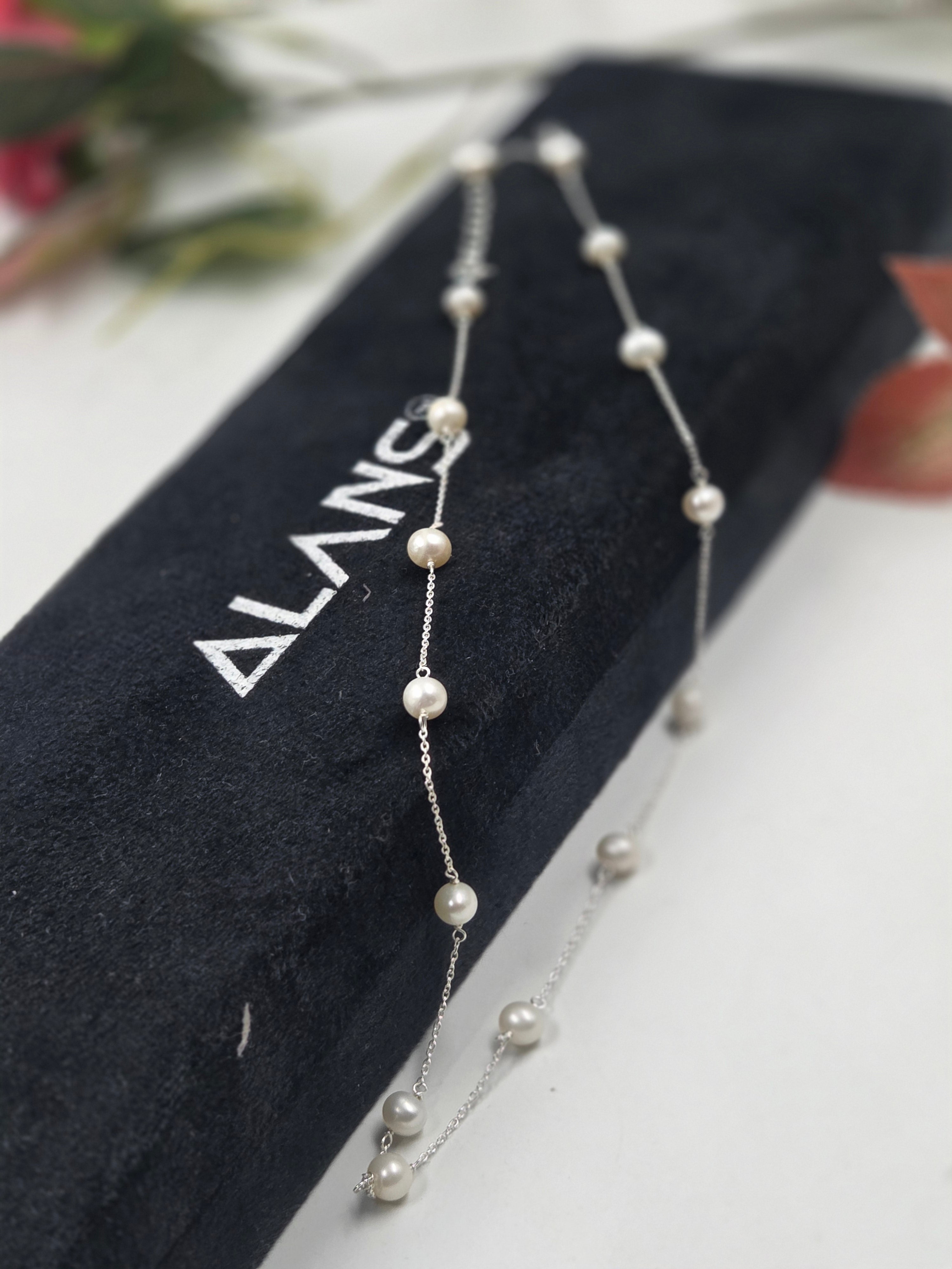 Freshwater Pearl Station Necklace in Sterling Silver