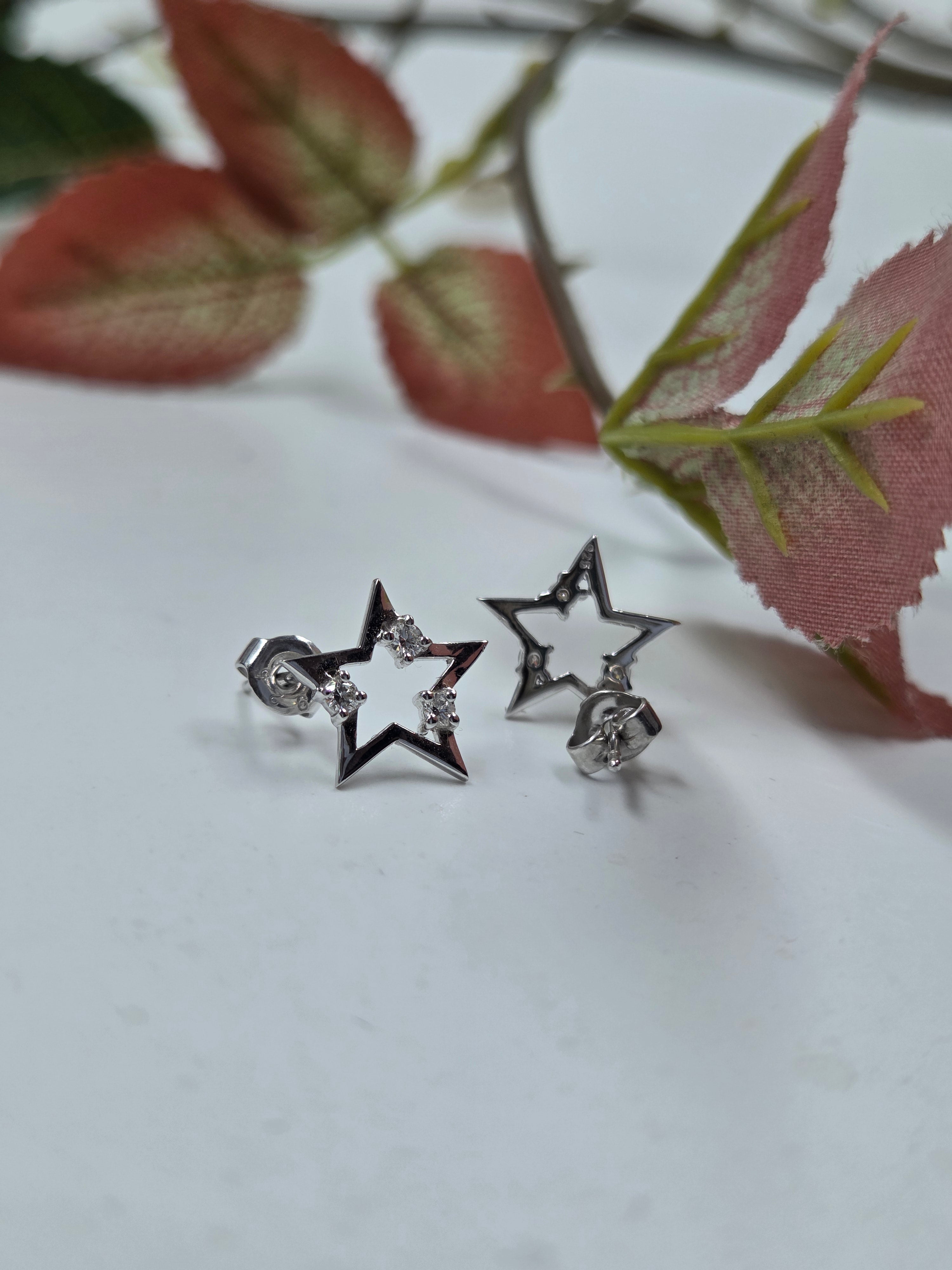 Star-Shaped Earrings in 925 Sterling Silver with Lab-Grown Diamonds – With Certificate