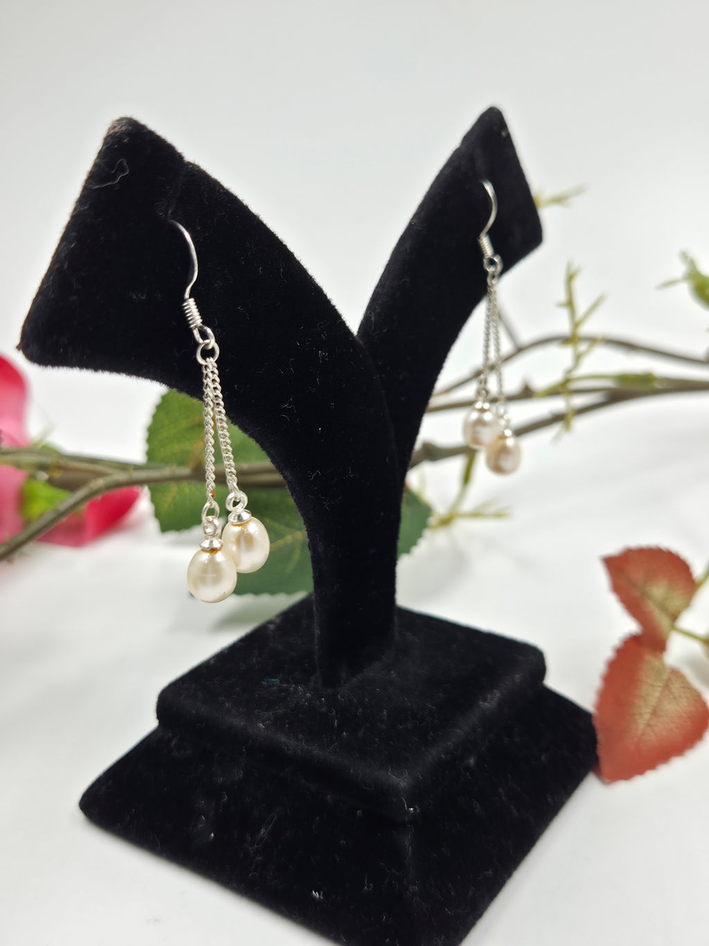 Double-Pearl Sterling Silver Drop Earrings