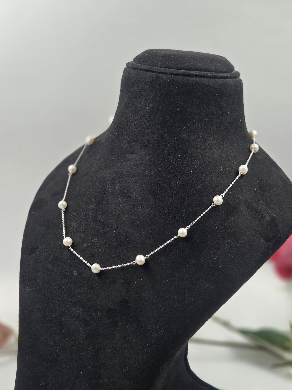 Freshwater Pearl Station Necklace in Sterling Silver