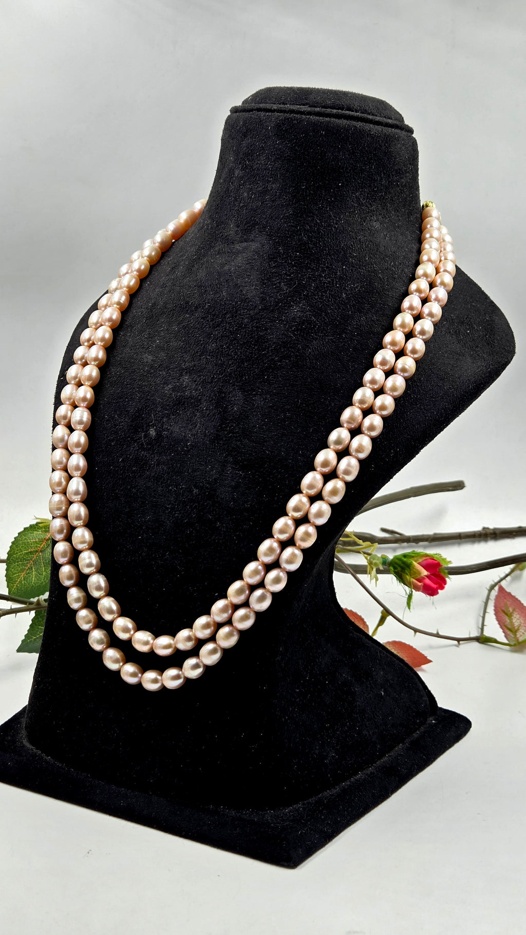 Natural Pink Freshwater Pearl Dual-Line Sarafa Necklace