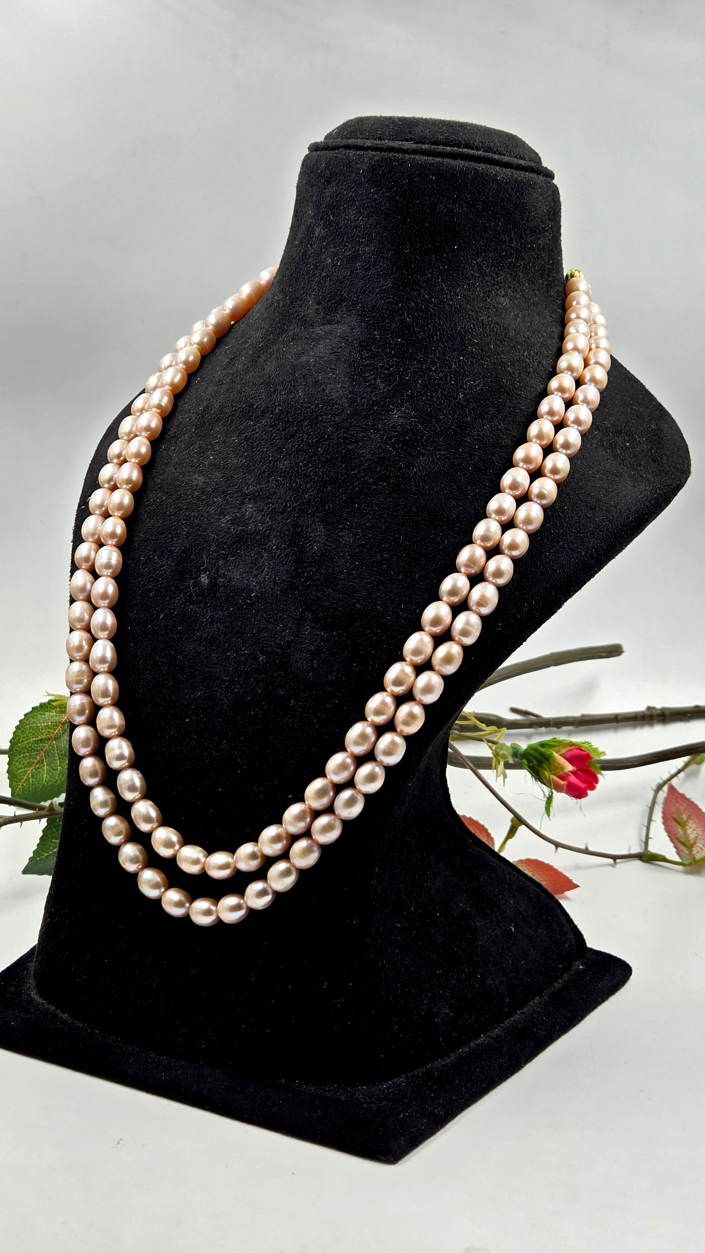 Natural Pink Freshwater Pearl Dual-Line Sarafa Necklace
