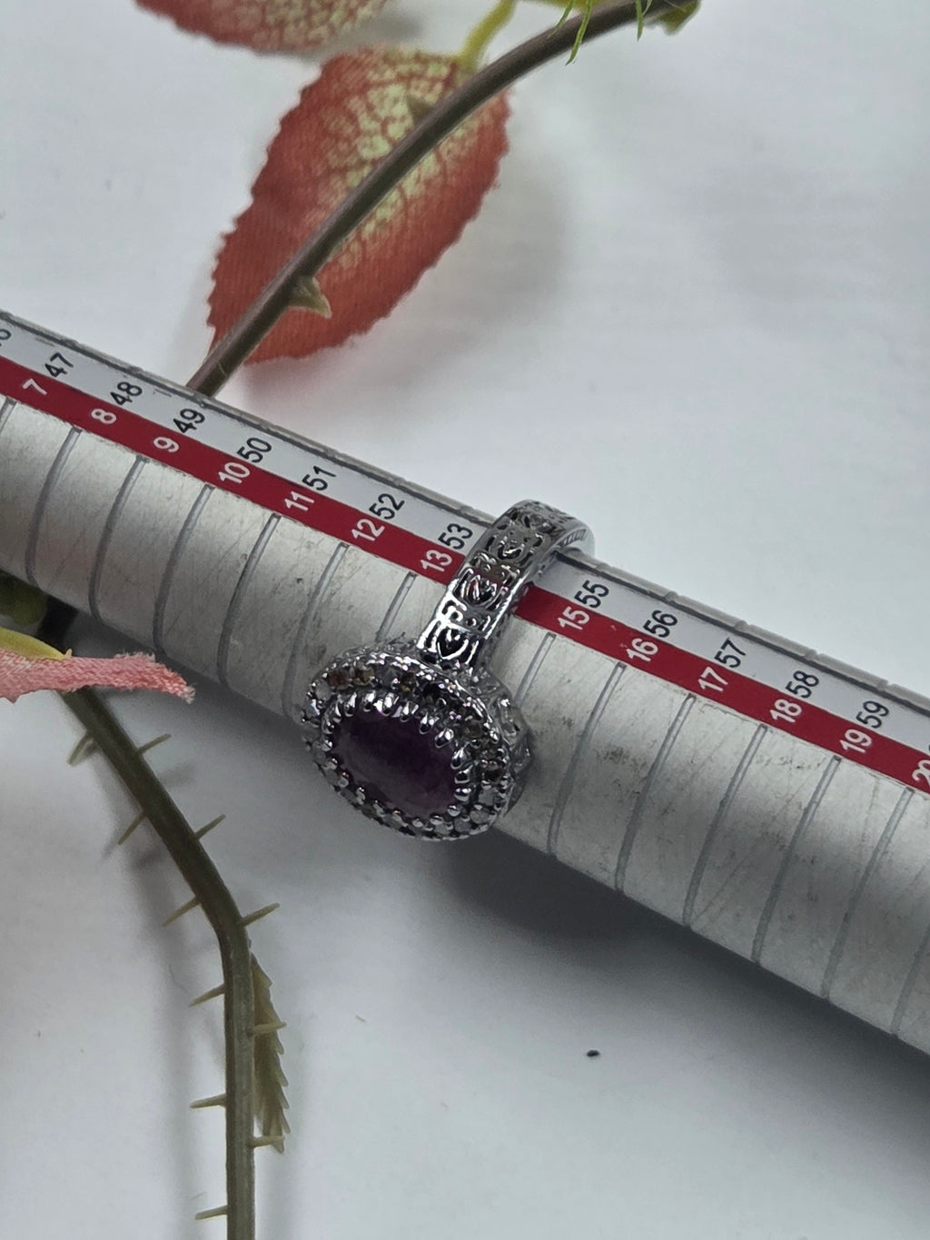 Natural Diamond & GF Ruby Victorian Cluster Ring in Sterling Silver