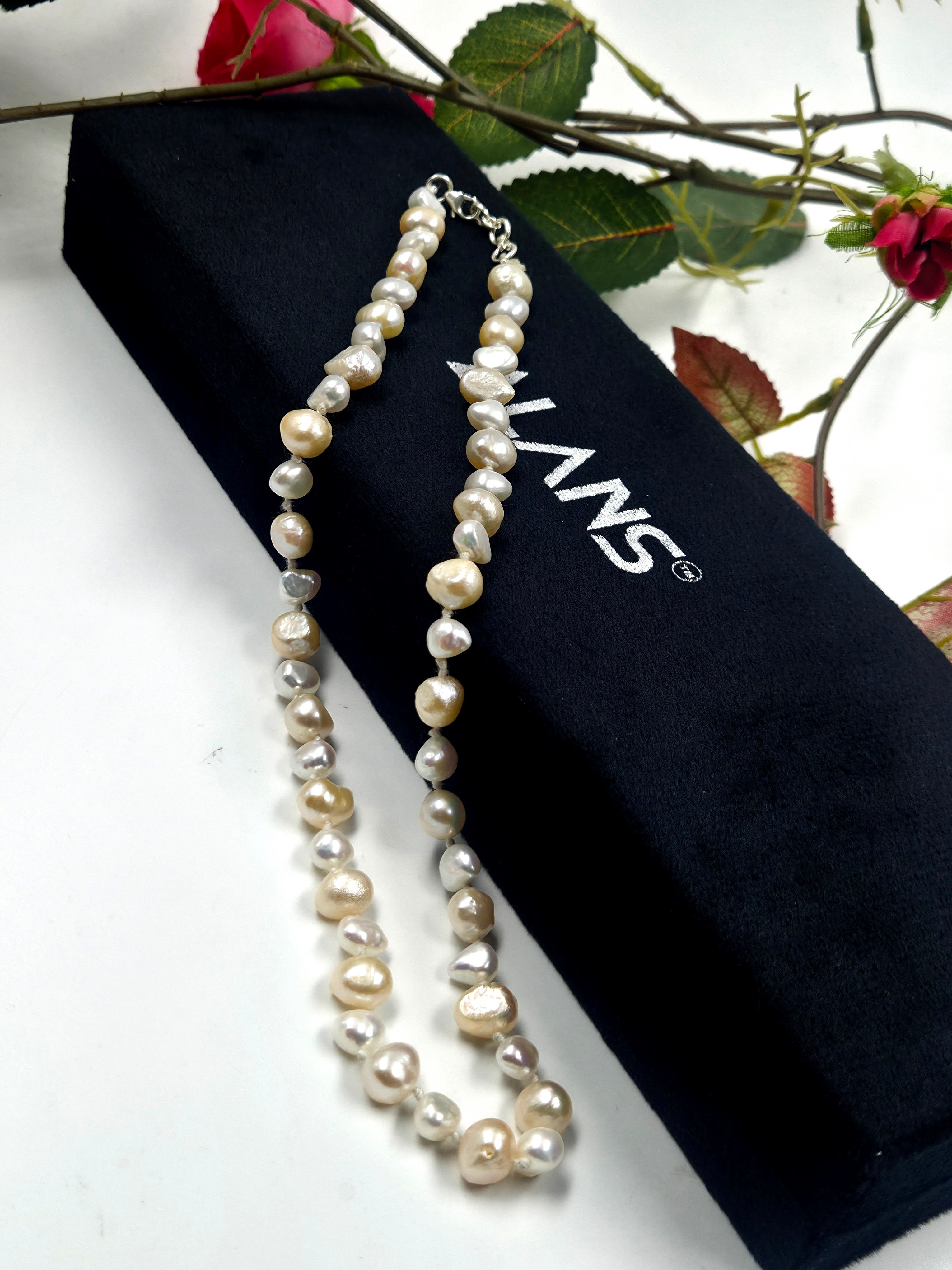 Freshwater Pearl Necklace with Silver Lock – Dual Tone Natural Color