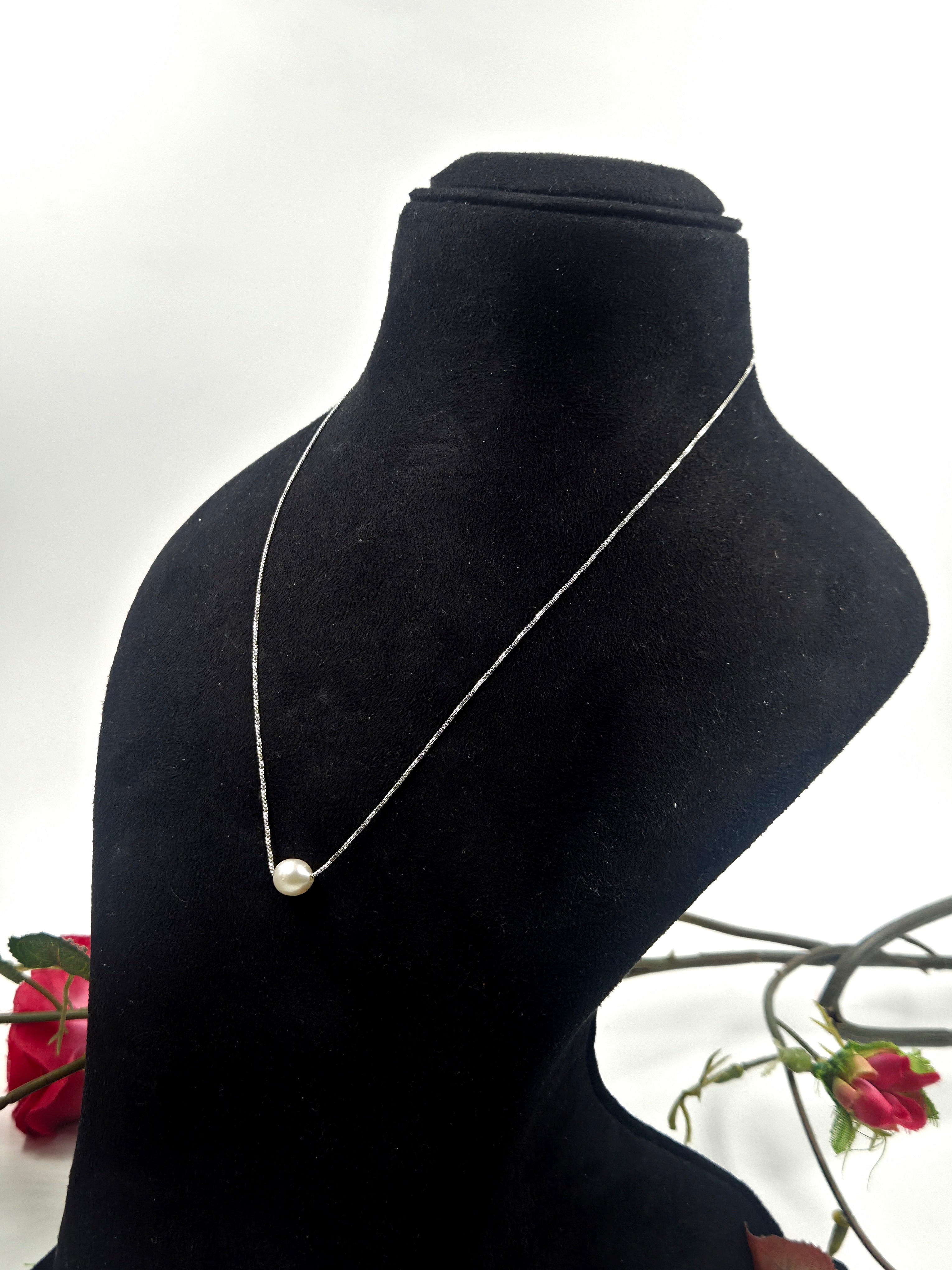 Sterling Silver Chain with Single Freshwater Pearl