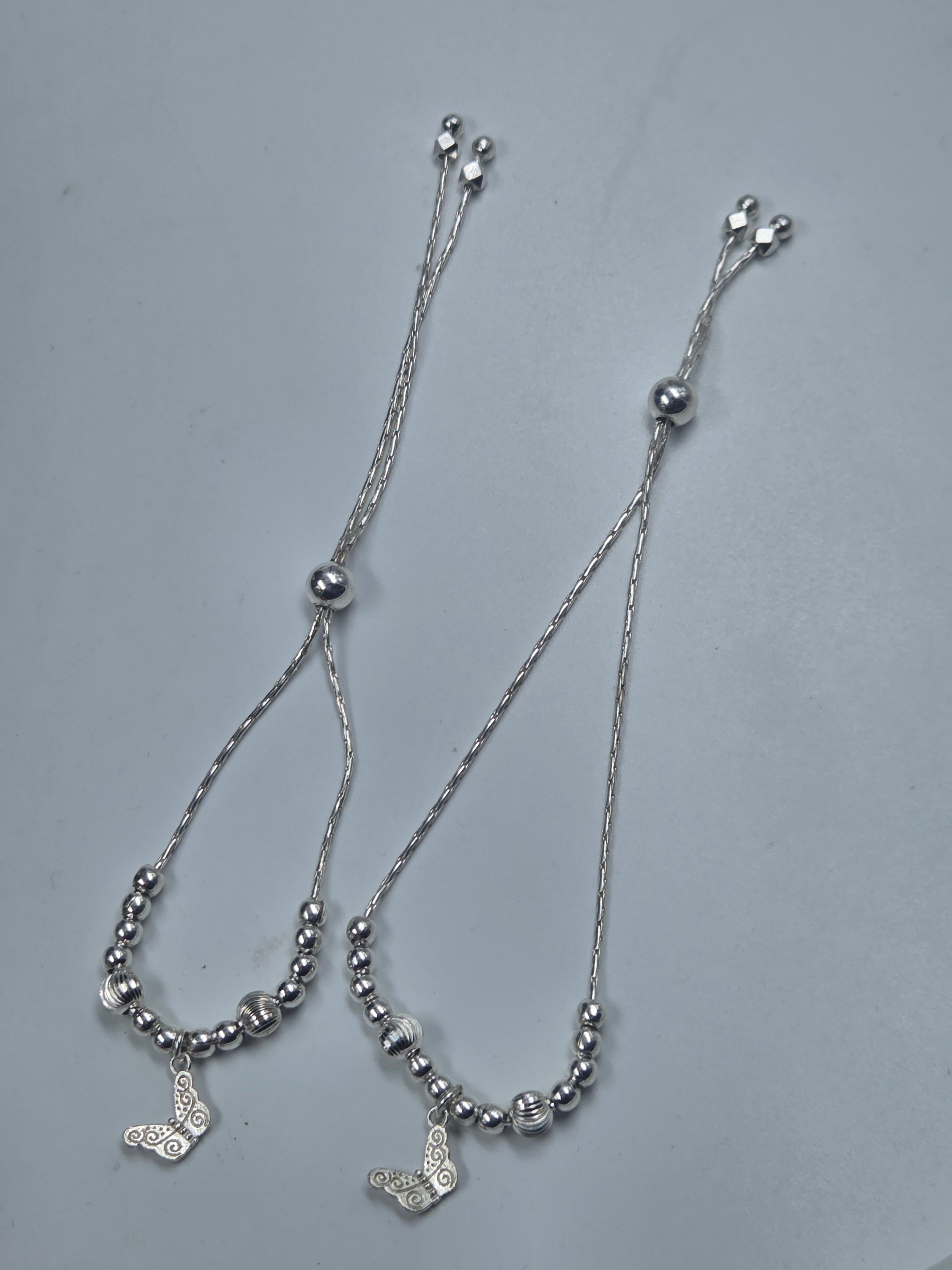 925 Sterling Silver Anklet Pair – Adjustable | 8.91g
