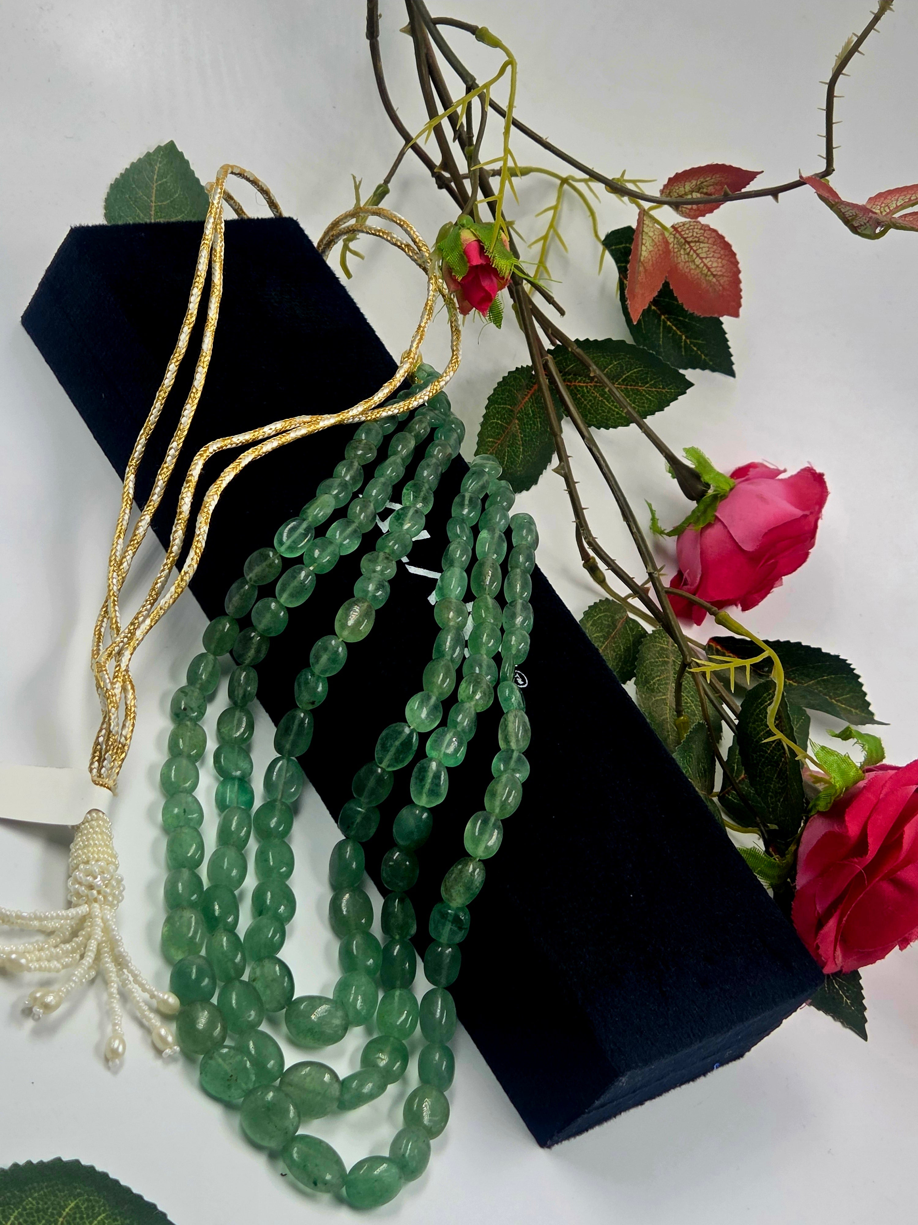 Strawberry Quartz 3-Line Necklace (Sarafa Style)