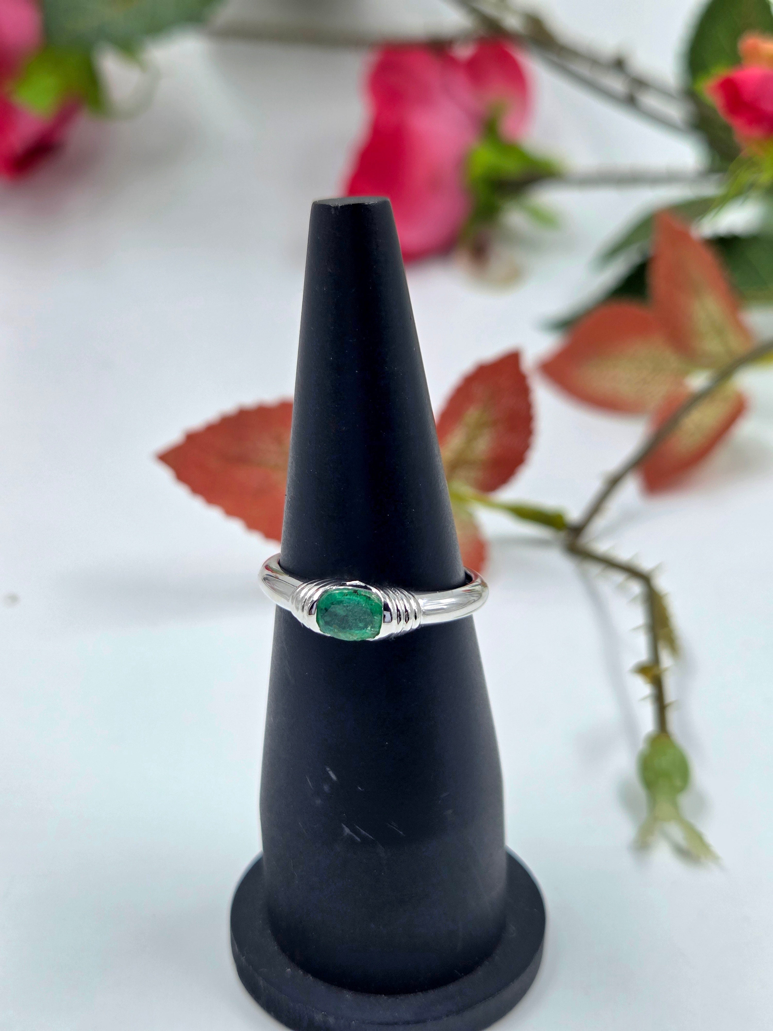 Natural Emerald Ring – Sterling Silver, Oval Shape