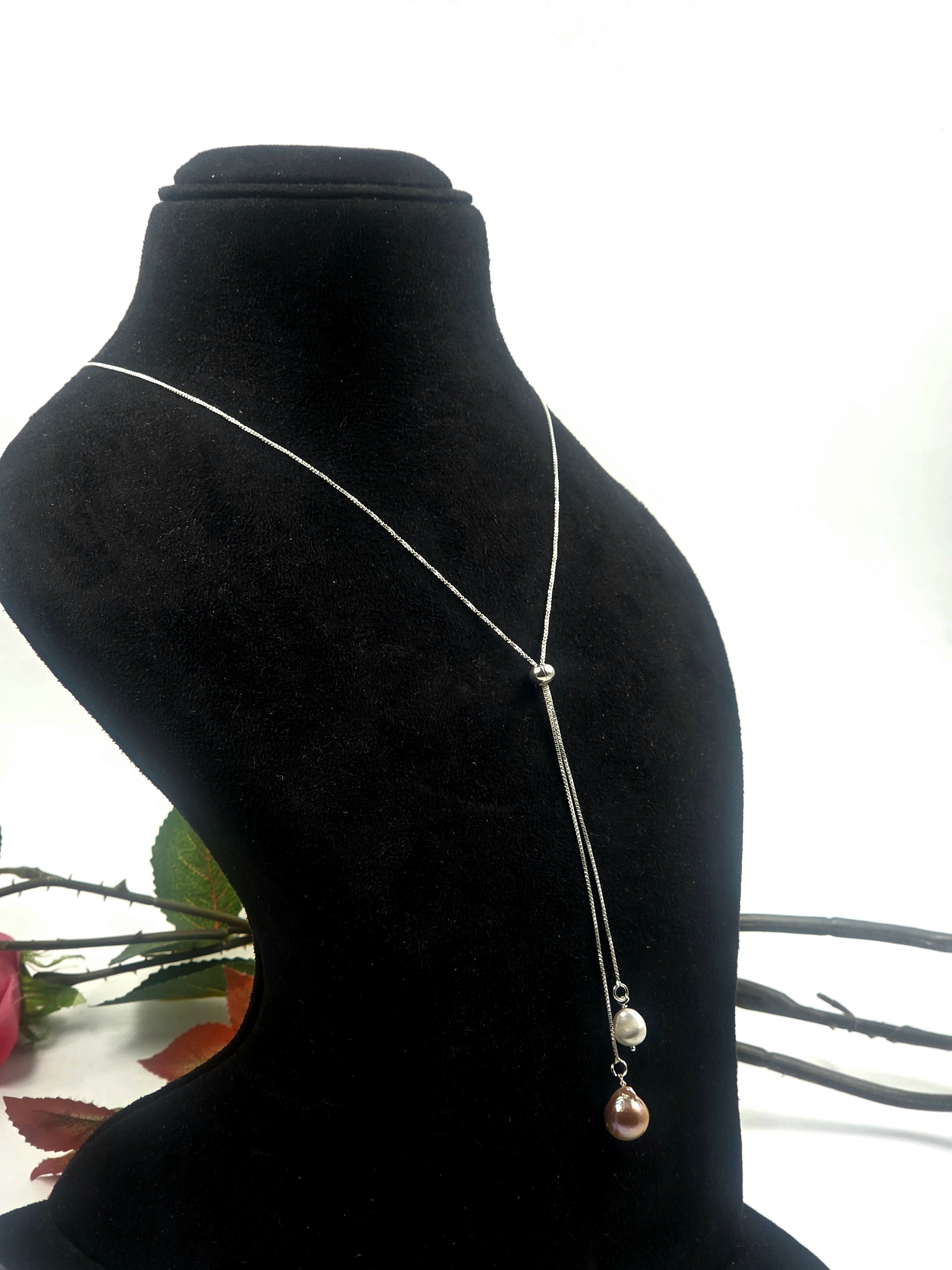 Twin Freshwater Pearl Drop Necklace in Sterling Silver