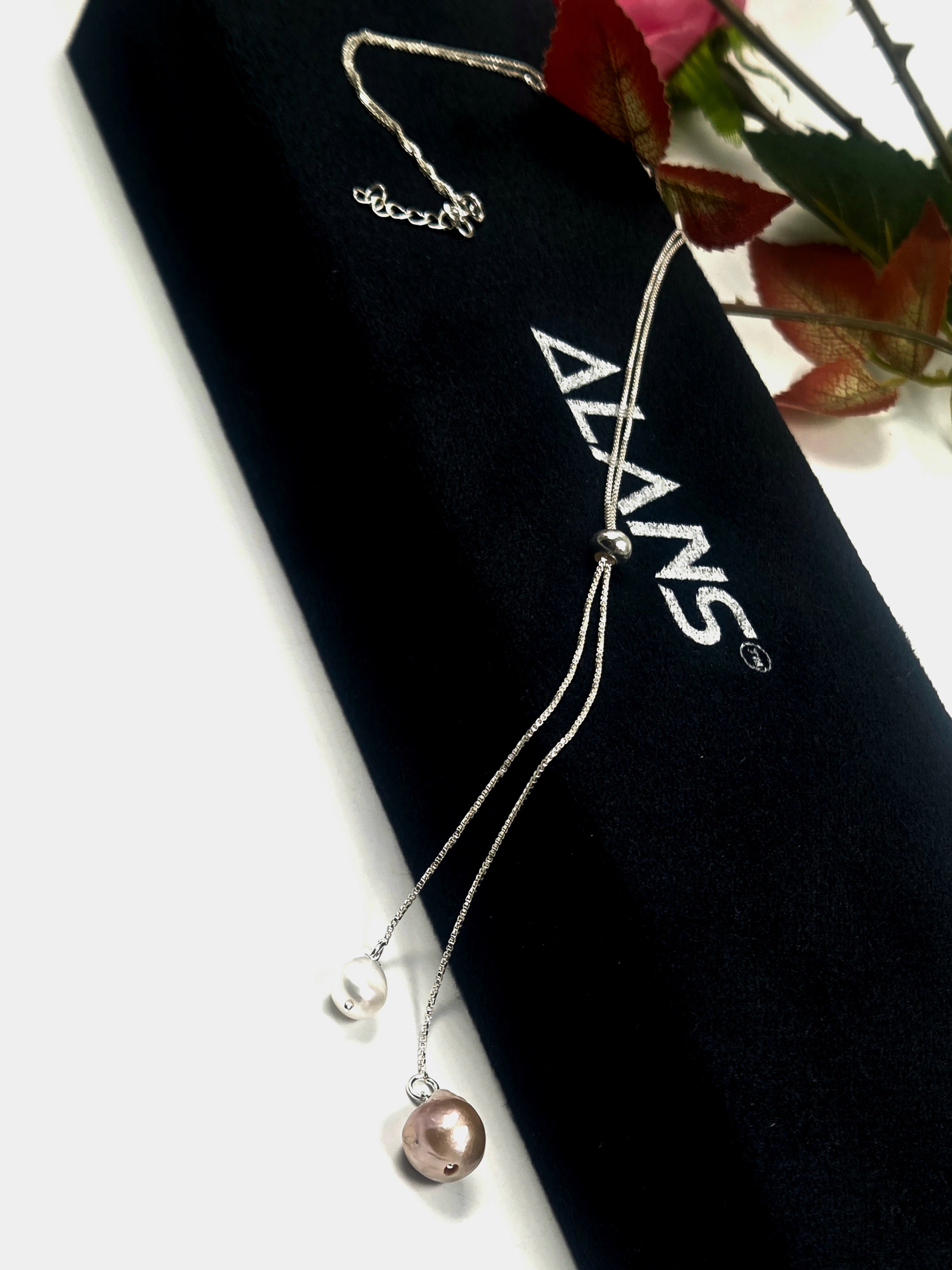 Twin Freshwater Pearl Drop Necklace in Sterling Silver