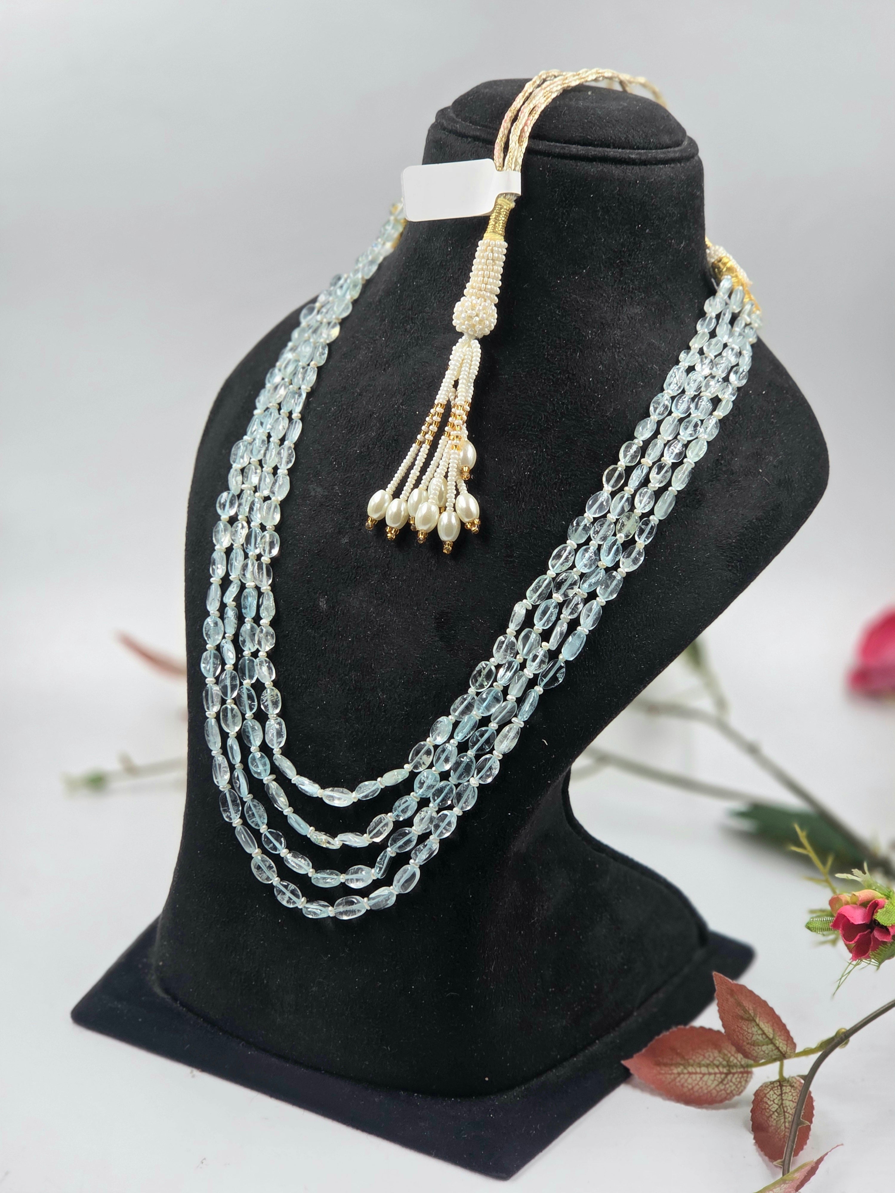 4-Line Aquamarine Sarafa Style Necklace
