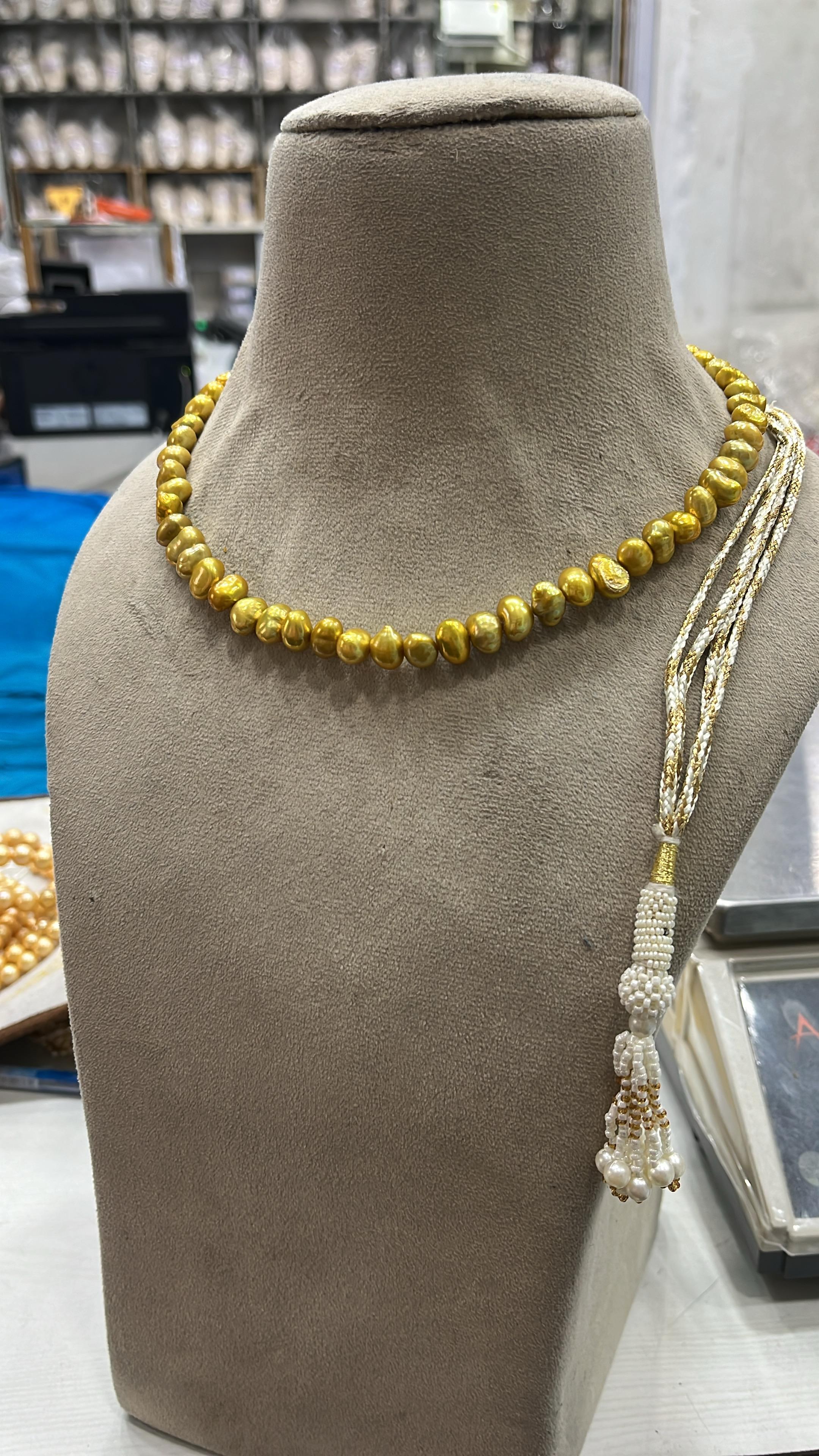 Freshwater Pearl Necklace in Golden Metallic Finish