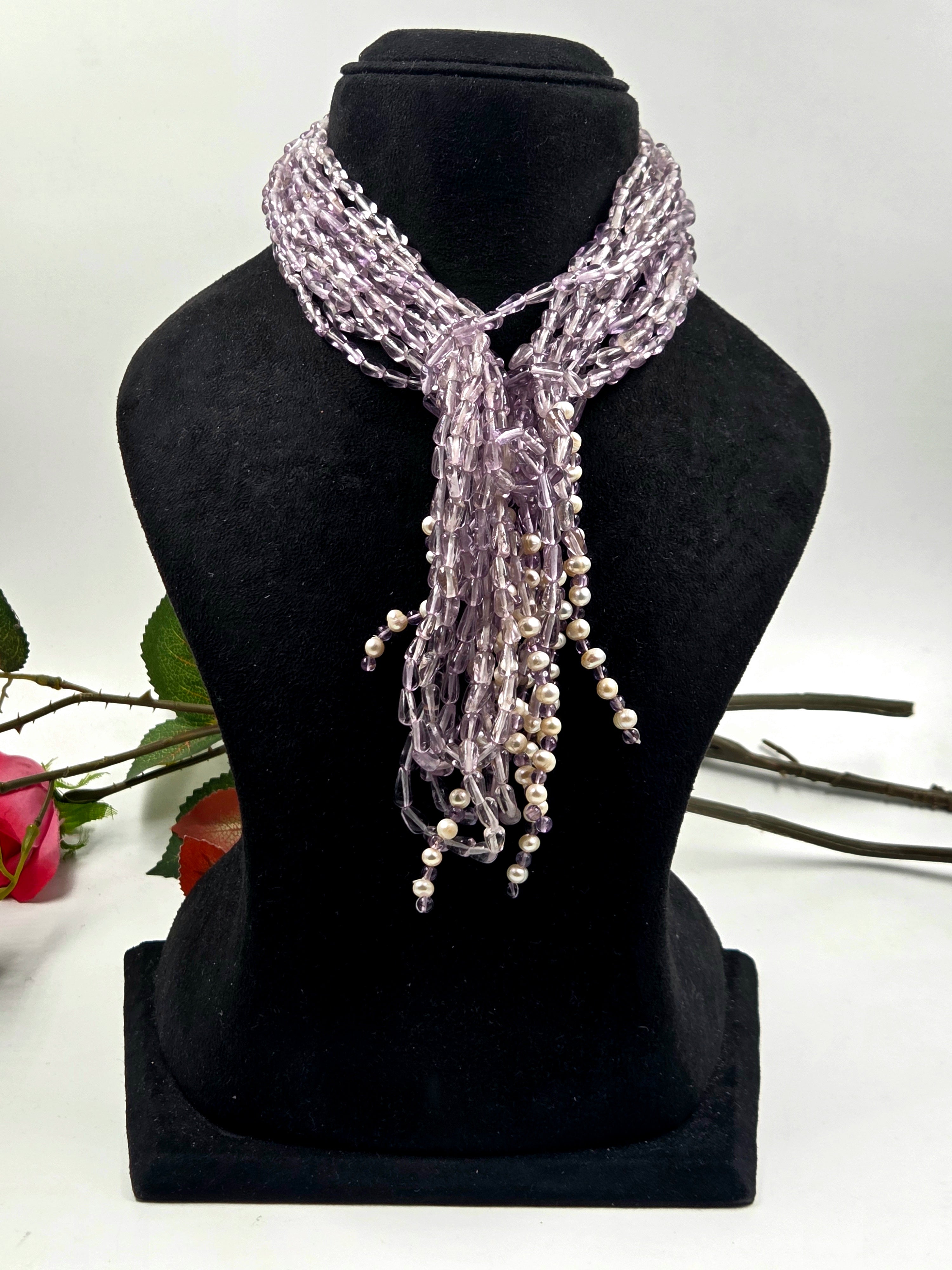 6-Strand Amethyst Scarf Necklace with Freshwater Pearls