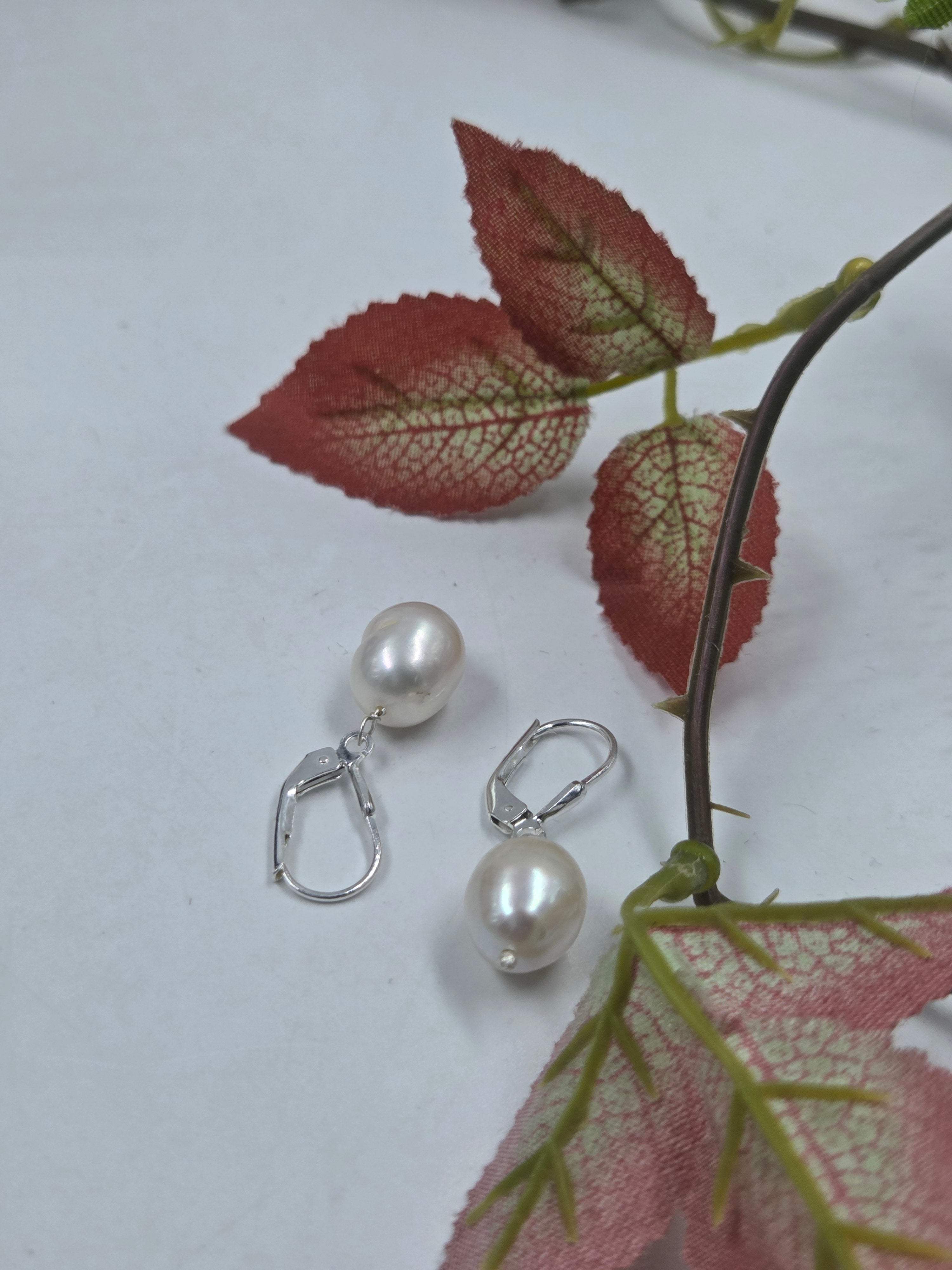 Freshwater Pearl Leverback Drop Earrings in Sterling Silver