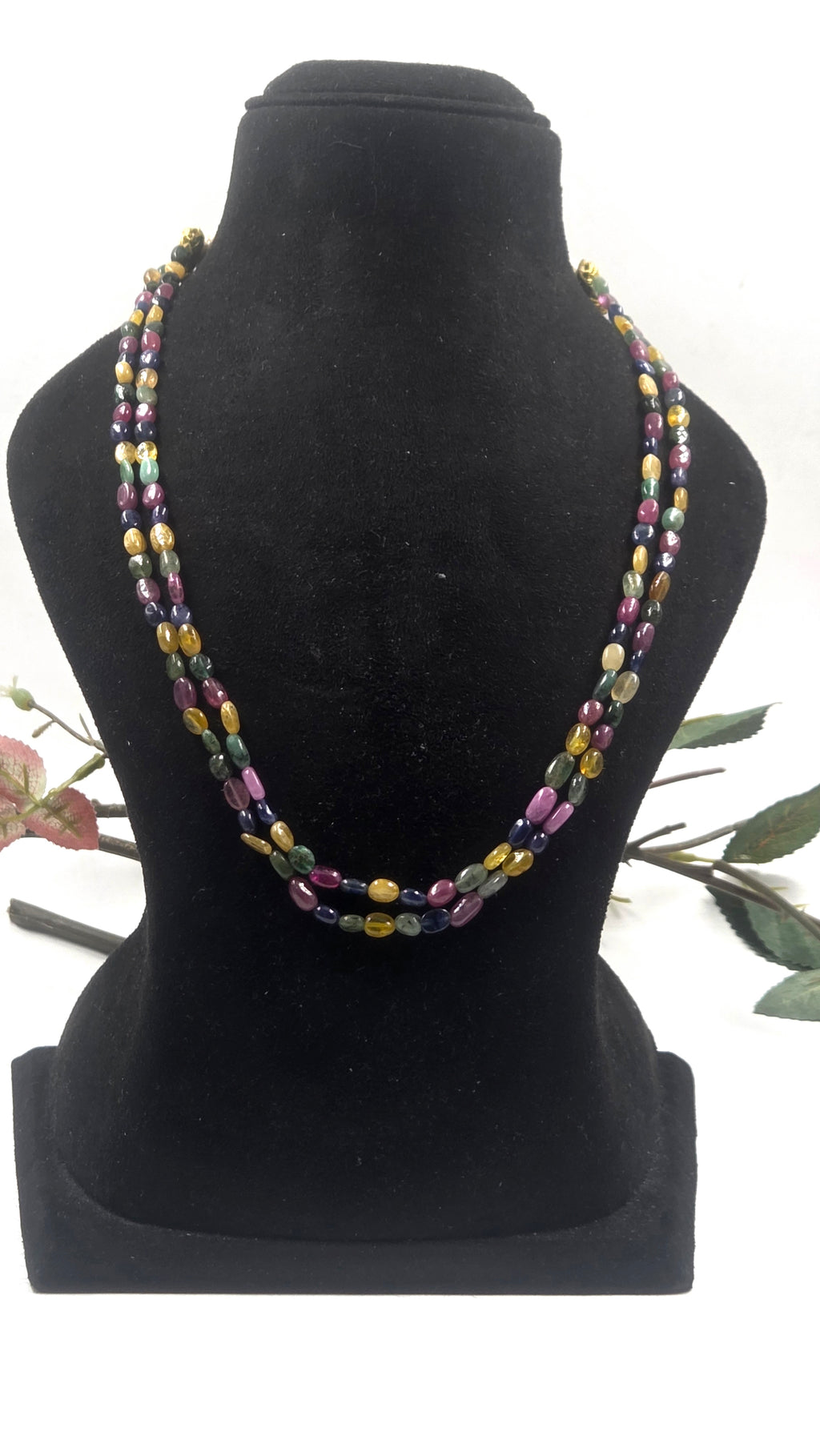 Natural Emerald, GF Ruby, GF Yellow & Blue Sapphire Dual-Line Necklace – 47g