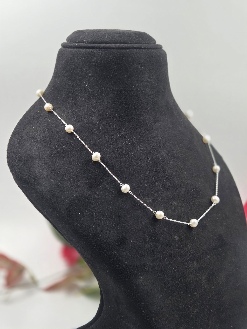 Freshwater Pearl Station Necklace in Sterling Silver