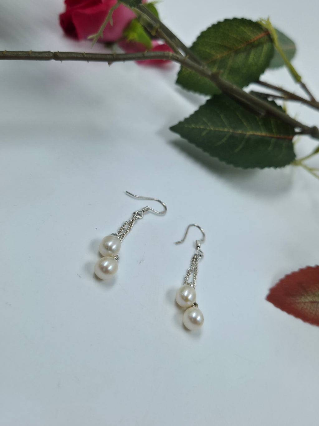 Double-Pearl Sterling Silver Drop Earrings