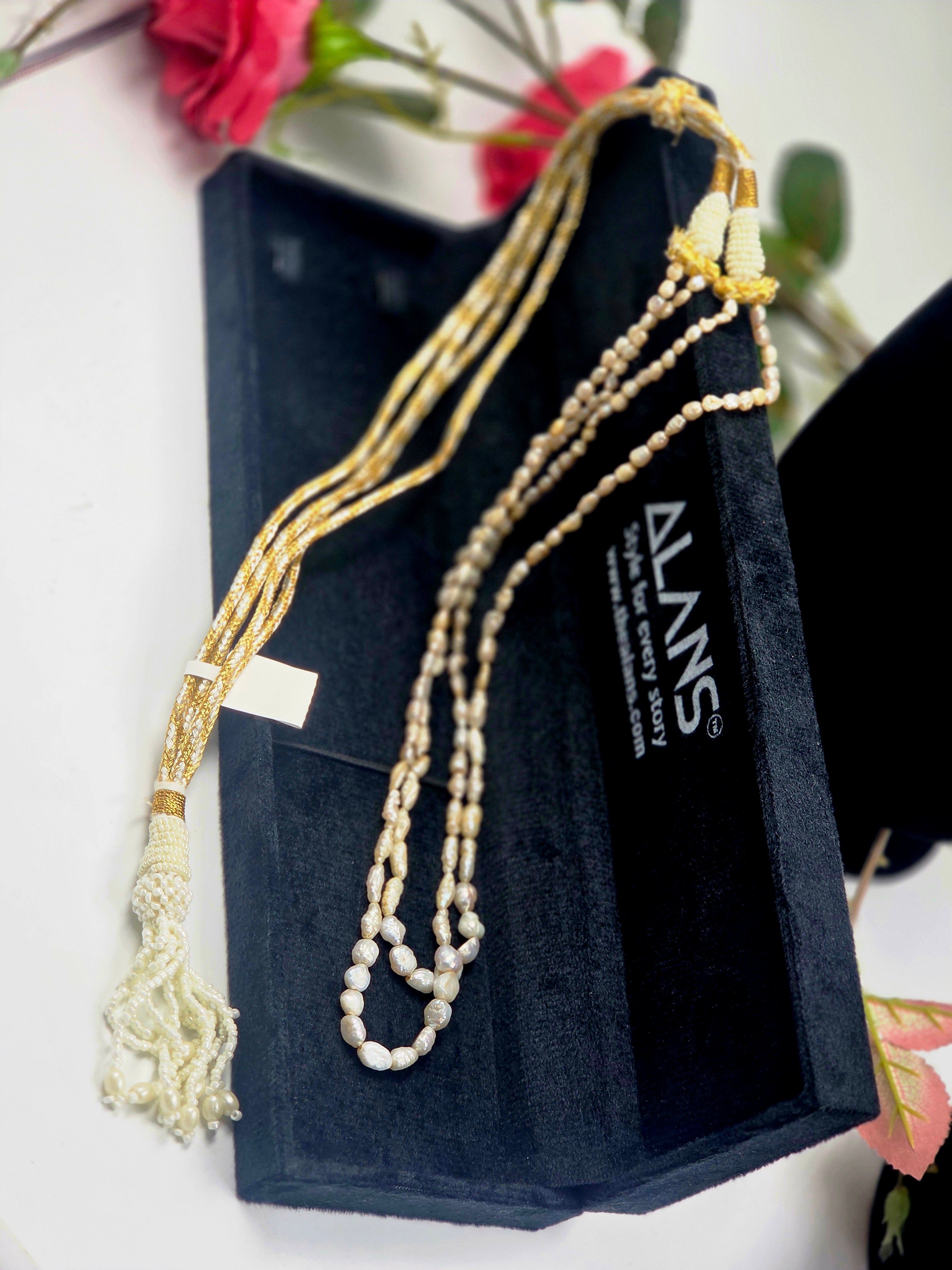 Dual Line Freshwater Pearl Necklace – Creamy Sarafa Edition